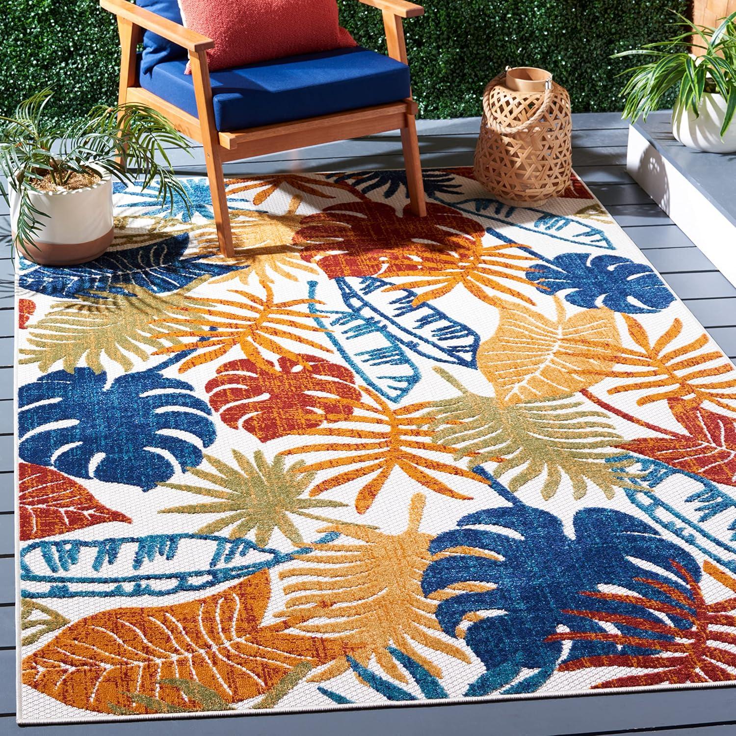 image:imageSAFAVIEH Washable Rug Outdoor Cabana Collection 8 x 10 Cream amp Red NonShedding amp Easy to Clean Ideal for Patio Backyard Mudroom CBN831ACremeRed