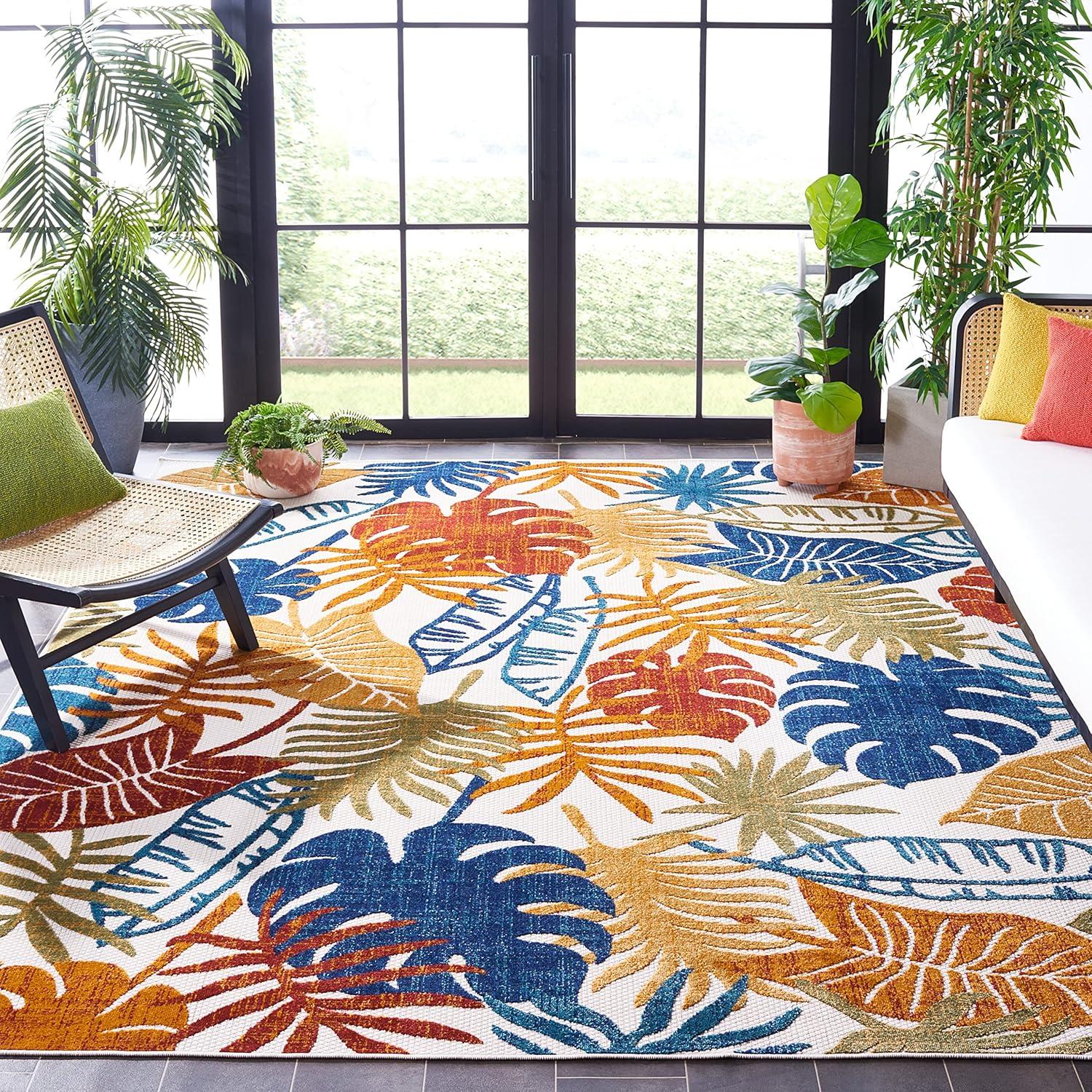 image:imageSAFAVIEH Washable Rug Outdoor Cabana Collection 8 x 10 Cream amp Red NonShedding amp Easy to Clean Ideal for Patio Backyard Mudroom CBN831ACremeRed