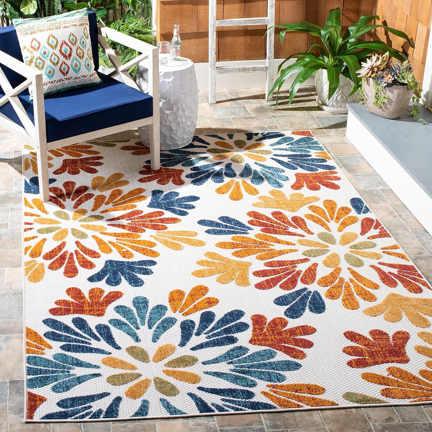 image:imageSAFAVIEH Washable Rug Outdoor Cabana Collection 9 x 12 Grey amp Blue NonShedding amp Easy to Clean Ideal for Patio Backyard Mudroom CBN800FCremeRed