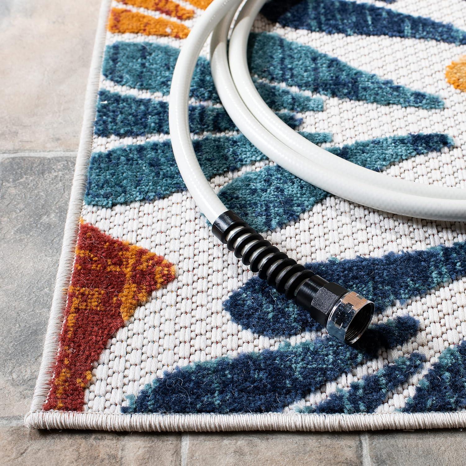 image:imageSAFAVIEH Washable Rug Outdoor Cabana Collection 9 x 12 Grey amp Blue NonShedding amp Easy to Clean Ideal for Patio Backyard Mudroom CBN800FCremeRed