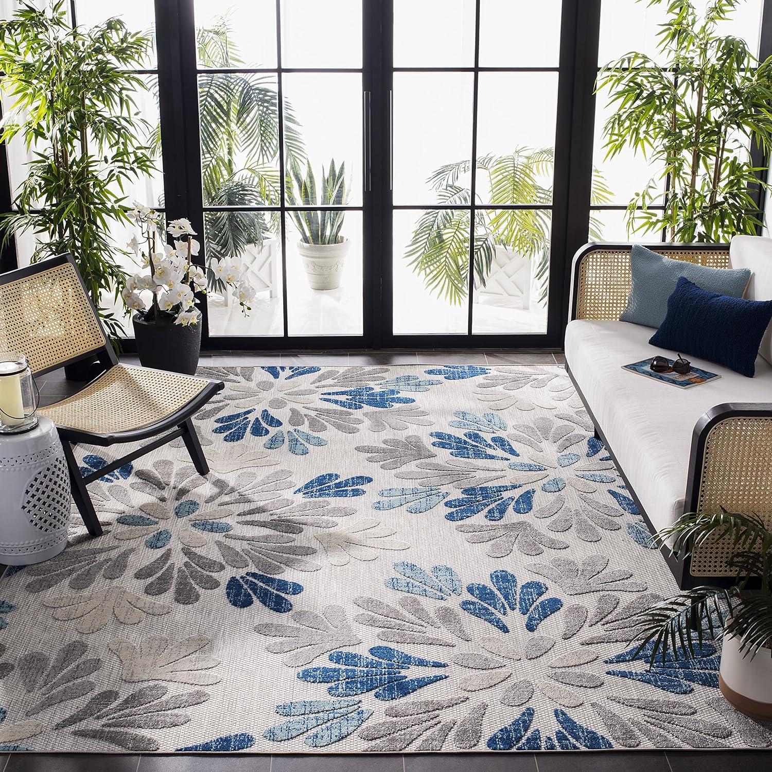 image:imageSAFAVIEH Washable Rug Outdoor Cabana Collection 9 x 12 Grey amp Blue NonShedding amp Easy to Clean Ideal for Patio Backyard Mudroom CBN800FGreyBlue