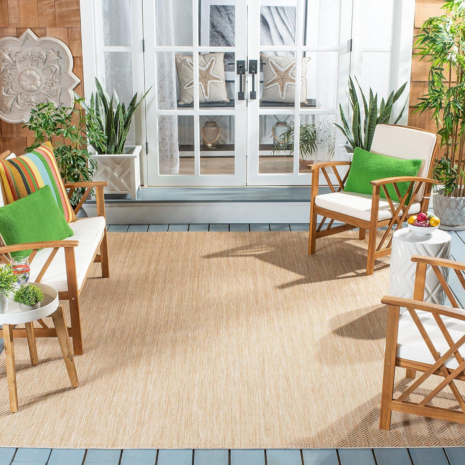 image:imageSAFAVIEH Washable Rug Outdoor Courtyard Collection 10 Square Black amp Beige NonShedding amp Easy Cleaning Ideal for Patio Backyard Mudroom CY802236621NaturalCream