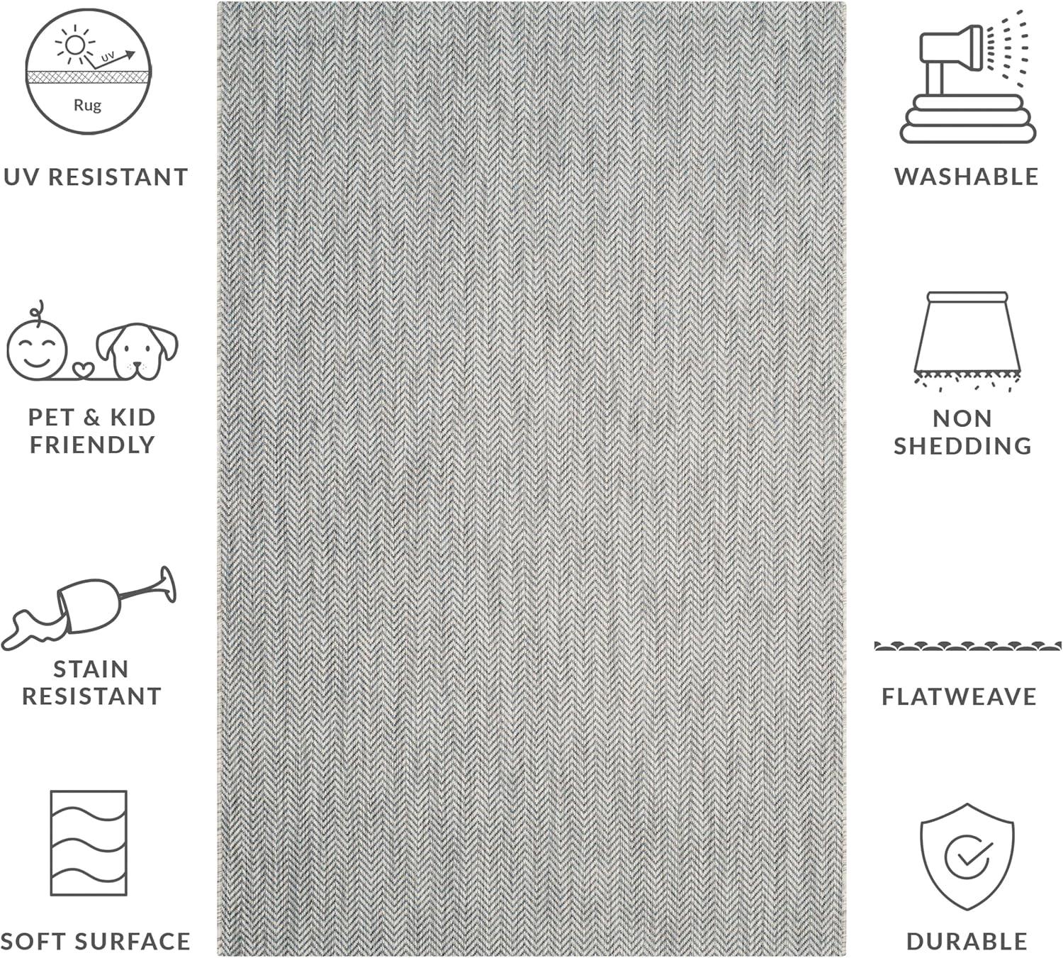 image:imageSAFAVIEH Washable Rug Outdoor Courtyard Collection 10 Square Black amp Beige NonShedding amp Easy Cleaning Ideal for Patio Backyard Mudroom CY802236621GreyNavy