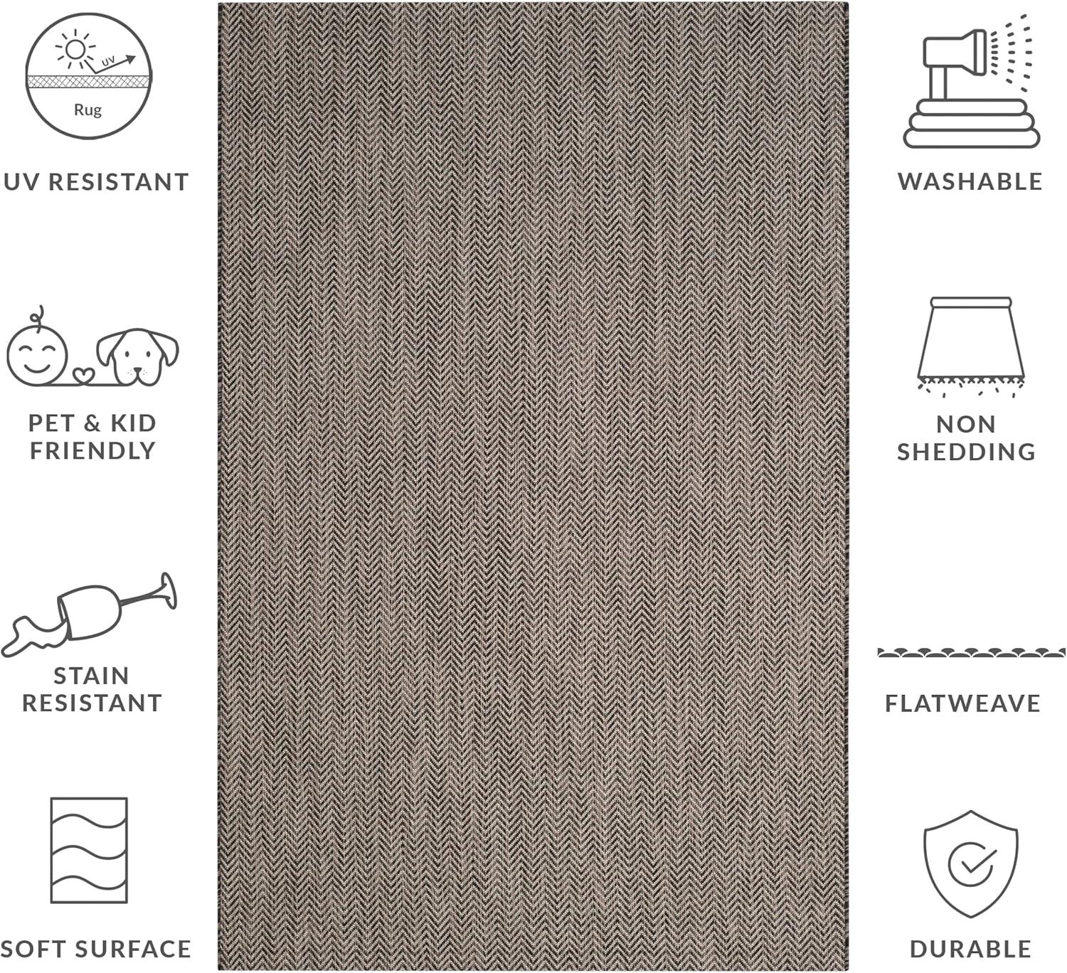 image:imageSAFAVIEH Washable Rug Outdoor Courtyard Collection 10 Square Black amp Beige NonShedding amp Easy Cleaning Ideal for Patio Backyard Mudroom CY802236621BlackBeige