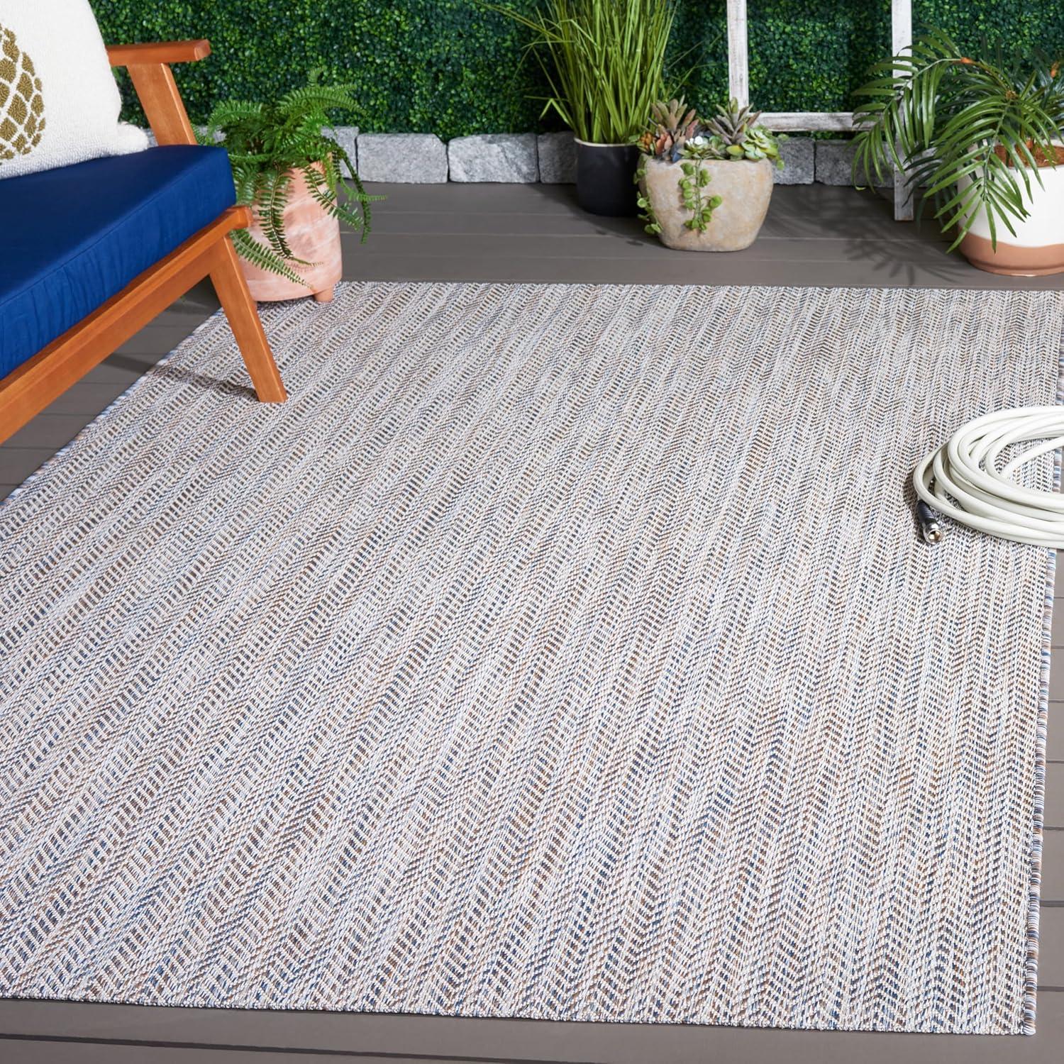 image:imageSAFAVIEH Washable Rug Outdoor Courtyard Collection 10 Square Black amp Beige NonShedding amp Easy Cleaning Ideal for Patio Backyard Mudroom CY802236621Ivory BlueBeige
