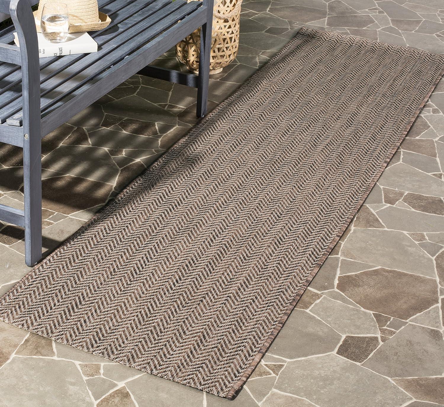 image:imageSAFAVIEH Washable Rug Outdoor Courtyard Collection 10 Square Black amp Beige NonShedding amp Easy Cleaning Ideal for Patio Backyard Mudroom CY802236621BrownBeige