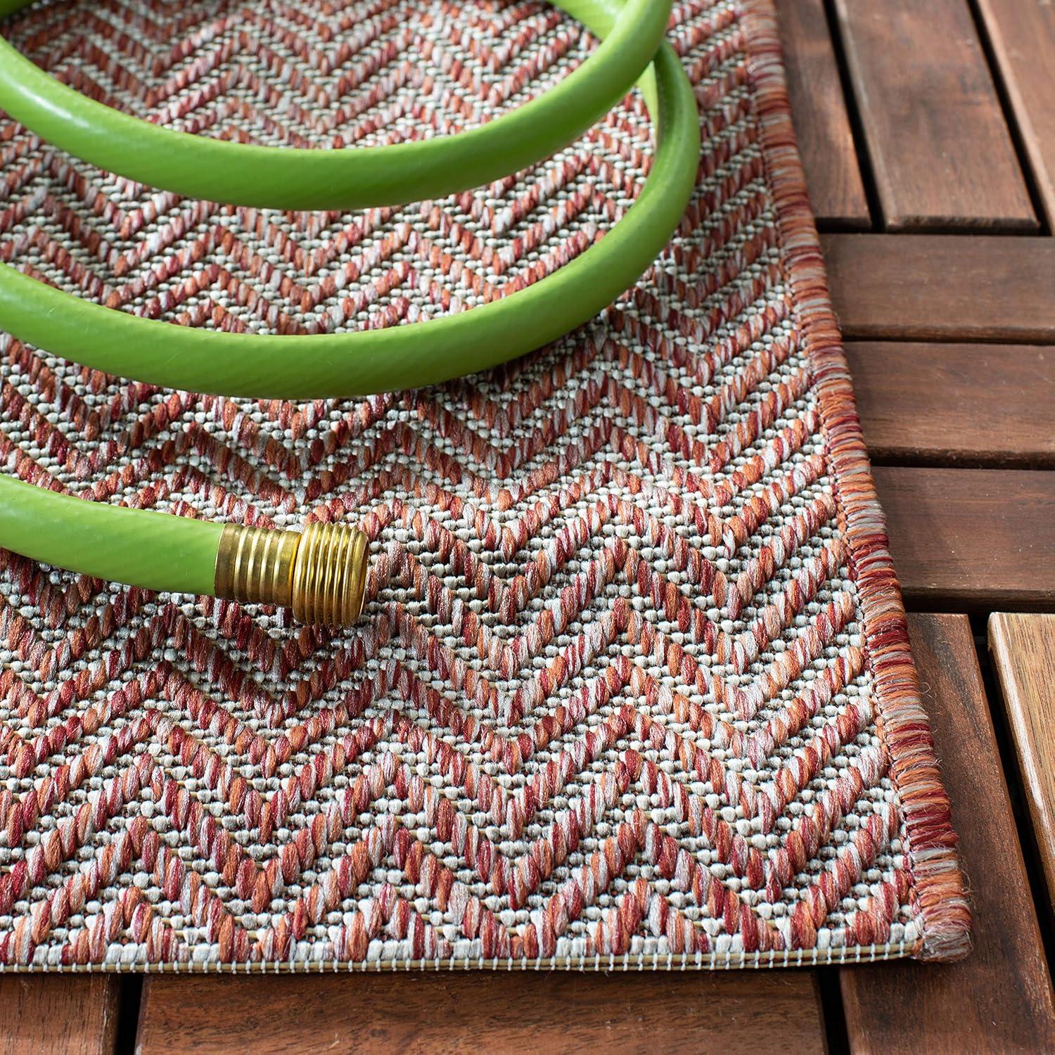image:imageSAFAVIEH Washable Rug Outdoor Courtyard Collection 10 Square Black amp Beige NonShedding amp Easy Cleaning Ideal for Patio Backyard Mudroom CY802236621RedBeige