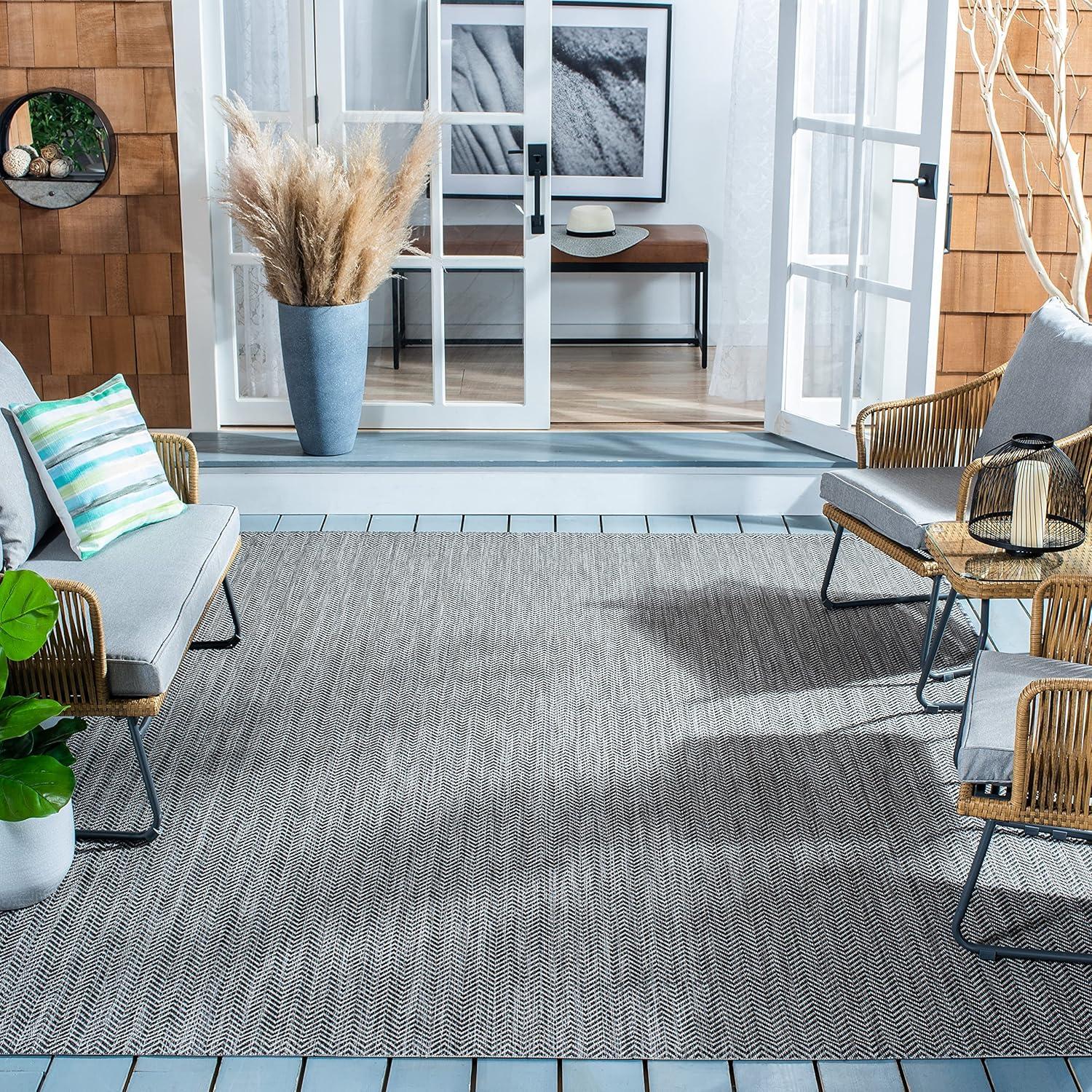 image:imageSAFAVIEH Washable Rug Outdoor Courtyard Collection 10 Square Black amp Beige NonShedding amp Easy Cleaning Ideal for Patio Backyard Mudroom CY802236621BlackBeige