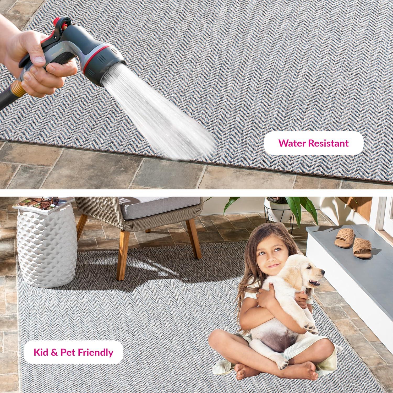 image:imageSAFAVIEH Washable Rug Outdoor Courtyard Collection 10 Square Black amp Beige NonShedding amp Easy Cleaning Ideal for Patio Backyard Mudroom CY802236621GreyNavy