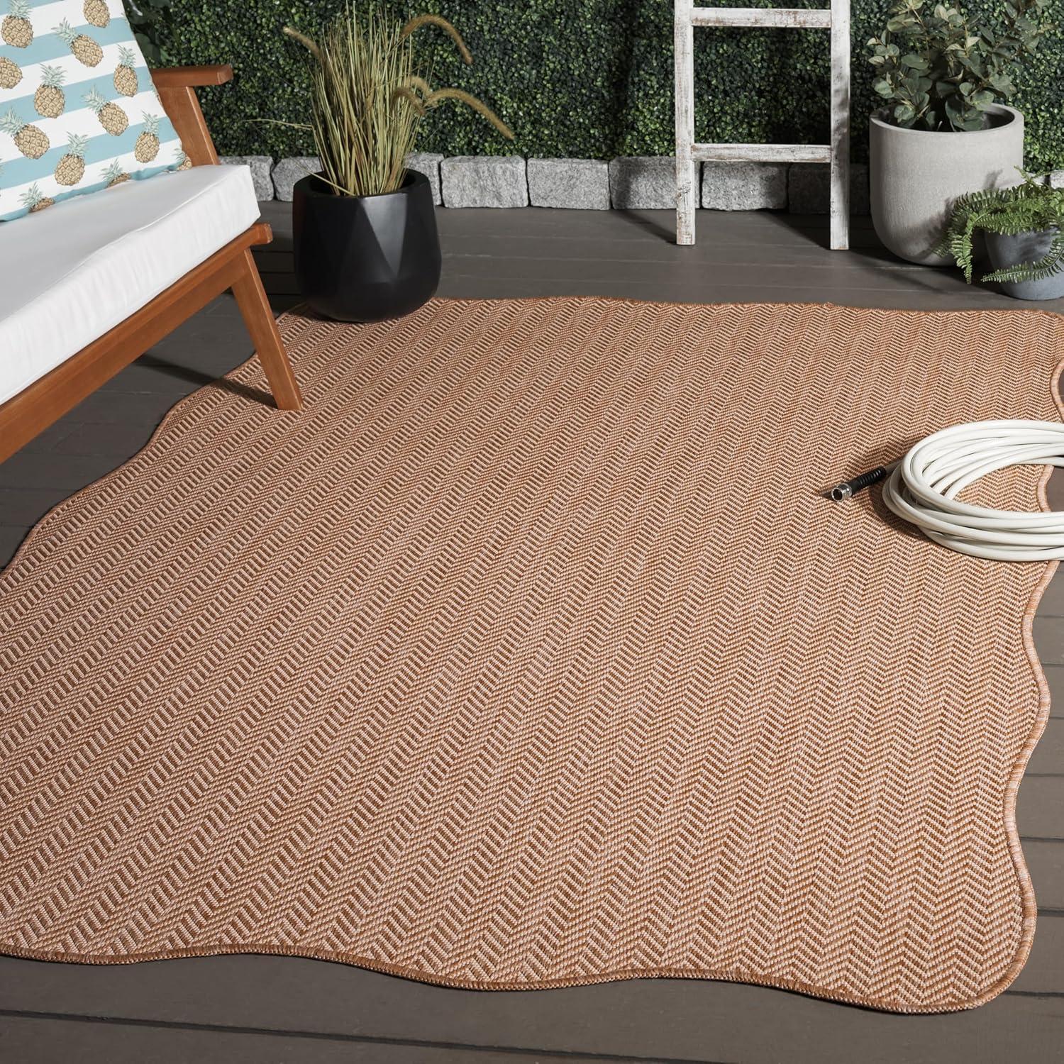image:imageSAFAVIEH Washable Rug Outdoor Courtyard Collection 10 Square Black amp Beige NonShedding amp Easy Cleaning Ideal for Patio Backyard Mudroom CY802236621NaturalCream