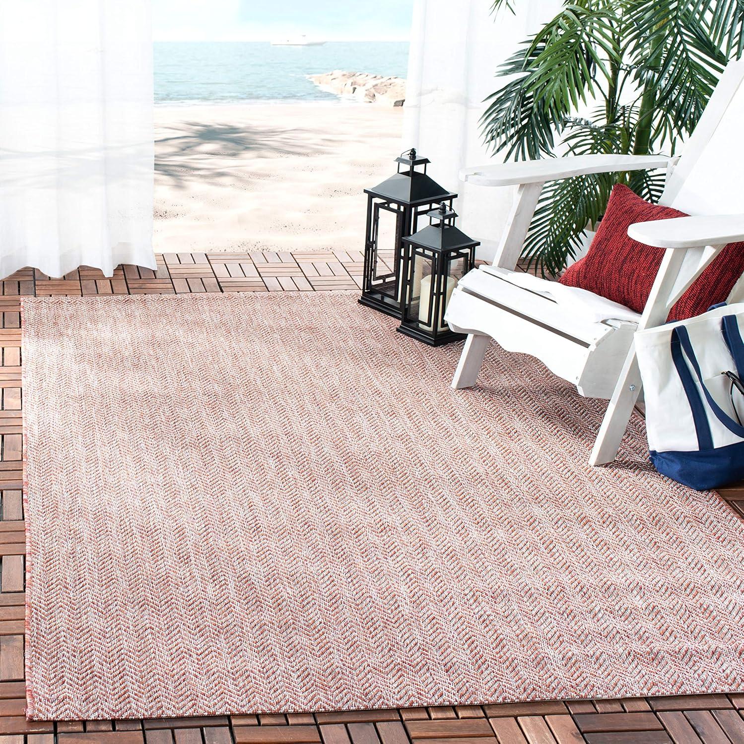 image:imageSAFAVIEH Washable Rug Outdoor Courtyard Collection 10 Square Black amp Beige NonShedding amp Easy Cleaning Ideal for Patio Backyard Mudroom CY802236621RedBeige
