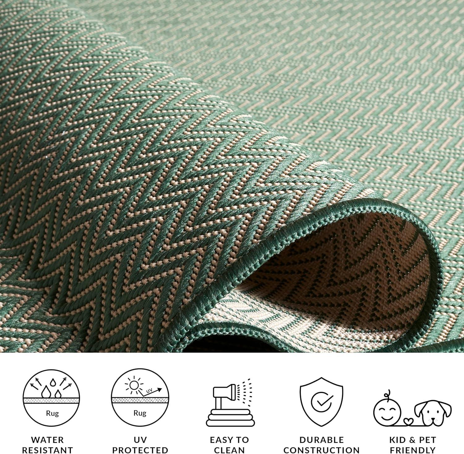 image:imageSAFAVIEH Washable Rug Outdoor Courtyard Collection 10 Square Black amp Beige NonShedding amp Easy Cleaning Ideal for Patio Backyard Mudroom CY802236621Dark GreenBeige