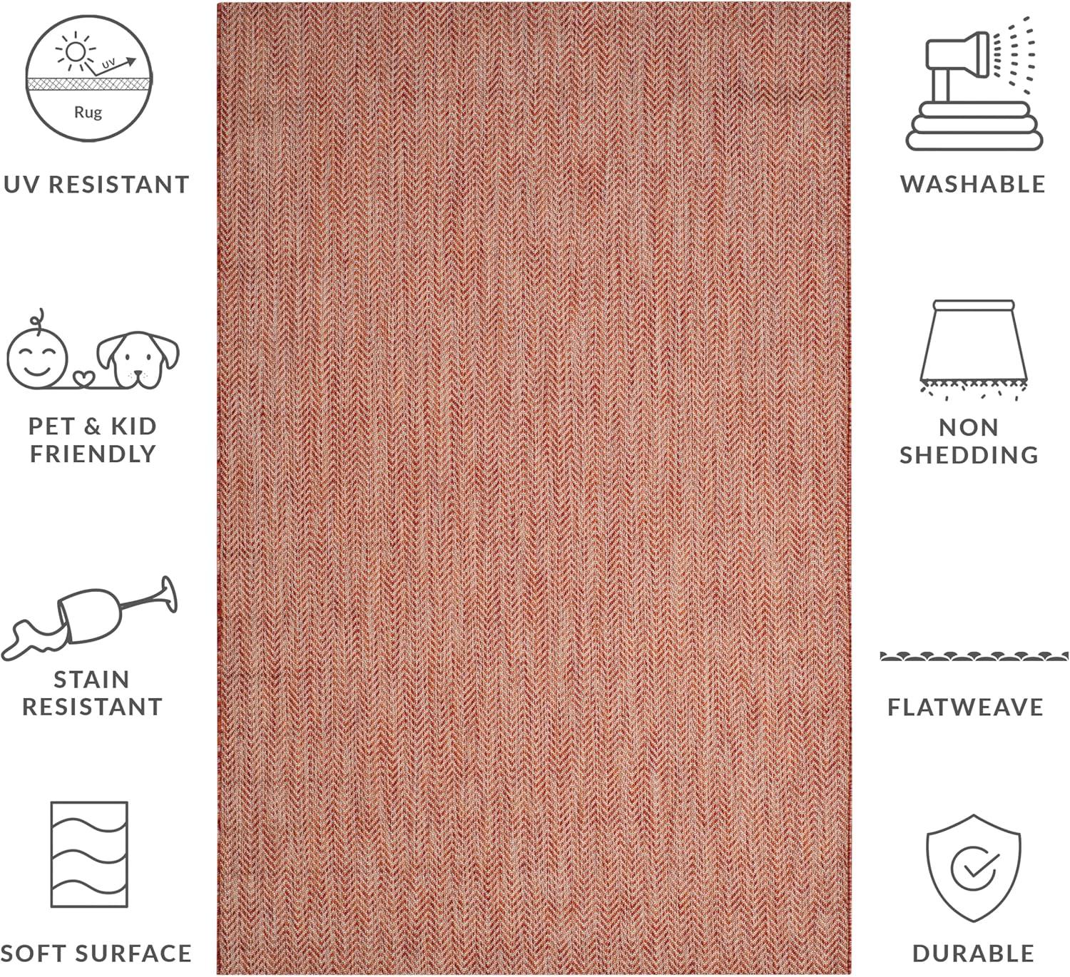 image:imageSAFAVIEH Washable Rug Outdoor Courtyard Collection 10 Square Black amp Beige NonShedding amp Easy Cleaning Ideal for Patio Backyard Mudroom CY802236621RedBeige