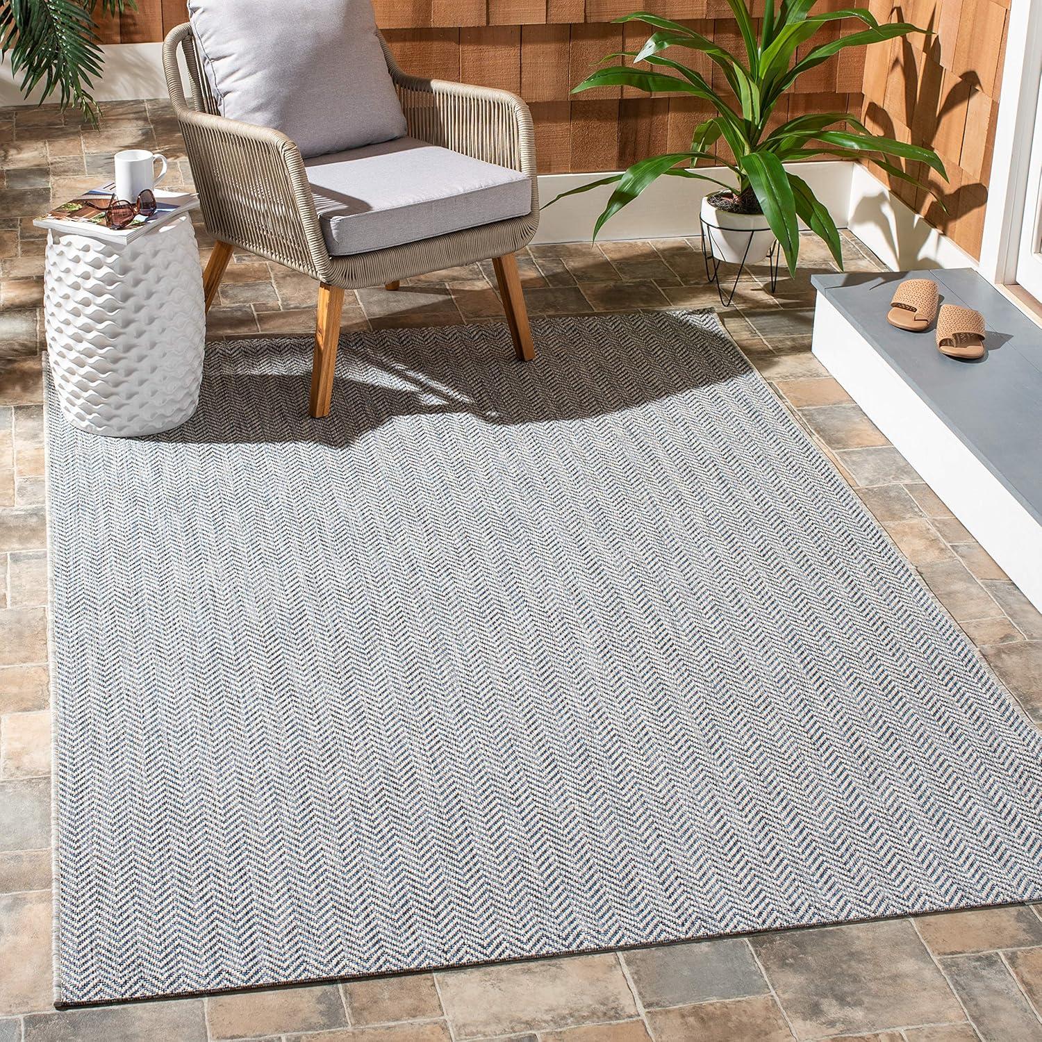 image:imageSAFAVIEH Washable Rug Outdoor Courtyard Collection 10 Square Black amp Beige NonShedding amp Easy Cleaning Ideal for Patio Backyard Mudroom CY802236621GreyNavy