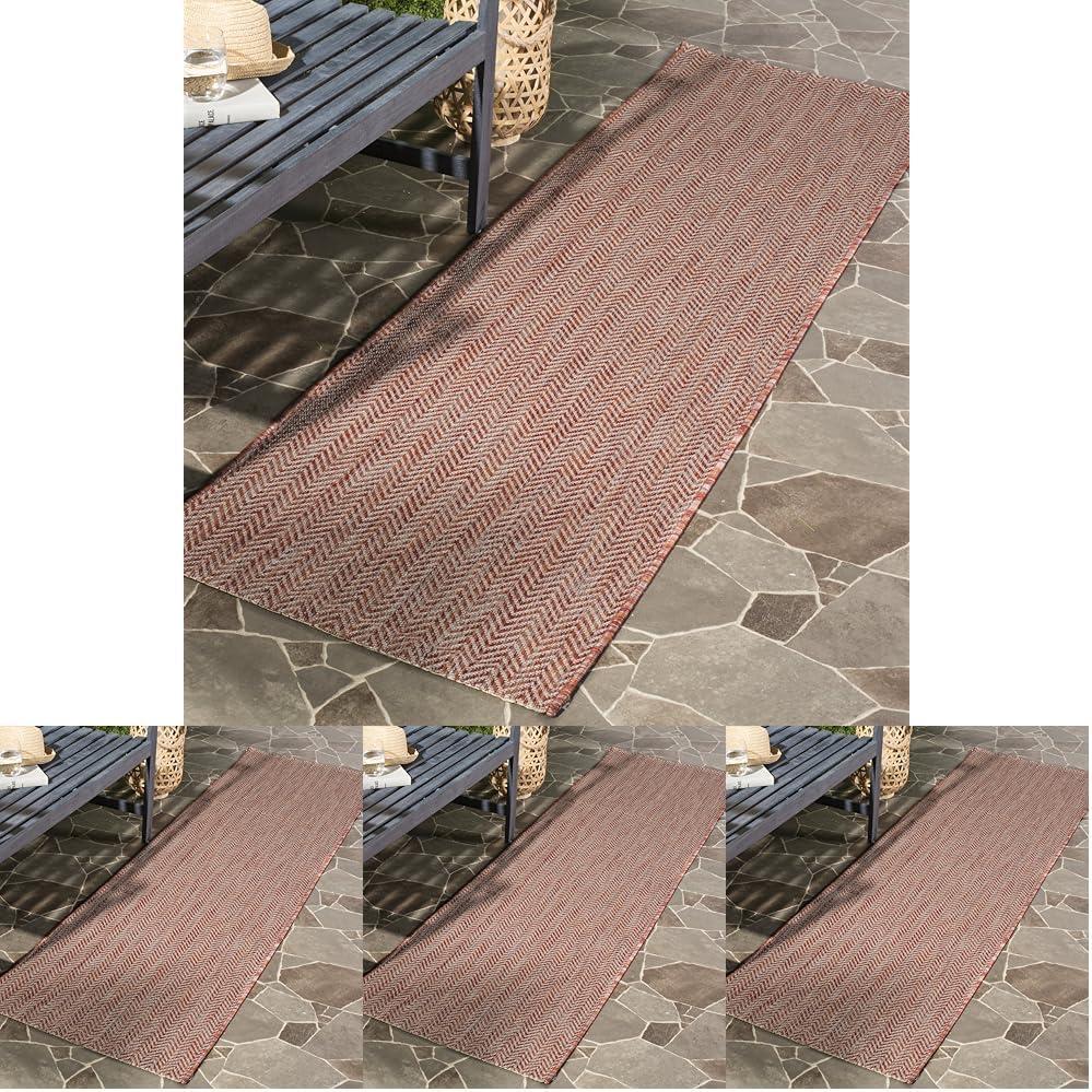 image:imageSAFAVIEH Washable Rug Outdoor Courtyard Collection 10 Square Black amp Beige NonShedding amp Easy Cleaning Ideal for Patio Backyard Mudroom CY802236621RedBeige
