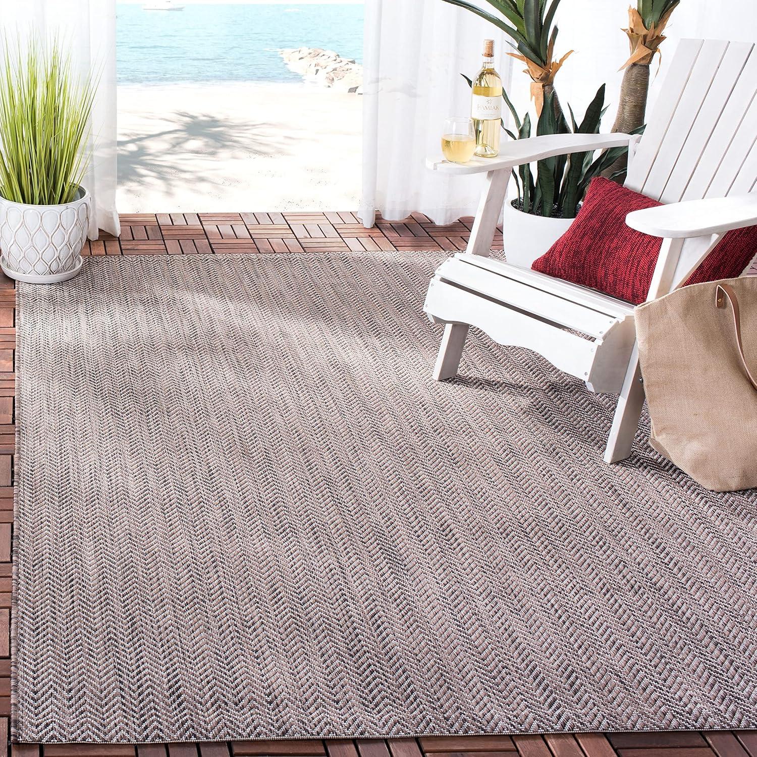 image:imageSAFAVIEH Washable Rug Outdoor Courtyard Collection 10 Square Black amp Beige NonShedding amp Easy Cleaning Ideal for Patio Backyard Mudroom CY802236621BrownBeige