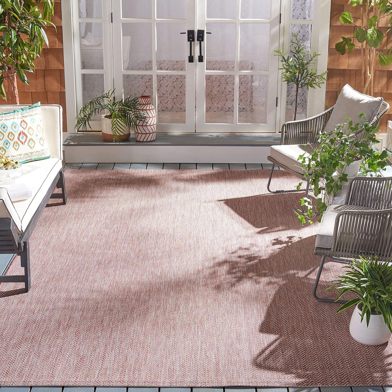 image:imageSAFAVIEH Washable Rug Outdoor Courtyard Collection 10 Square Black amp Beige NonShedding amp Easy Cleaning Ideal for Patio Backyard Mudroom CY802236621RedBeige