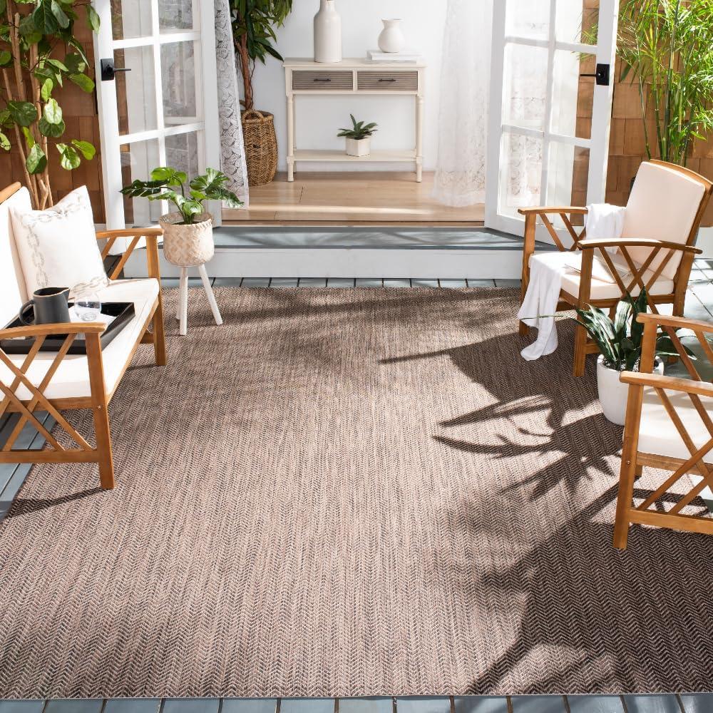 image:imageSAFAVIEH Washable Rug Outdoor Courtyard Collection 10 Square Black amp Beige NonShedding amp Easy Cleaning Ideal for Patio Backyard Mudroom CY802236621BrownBeige