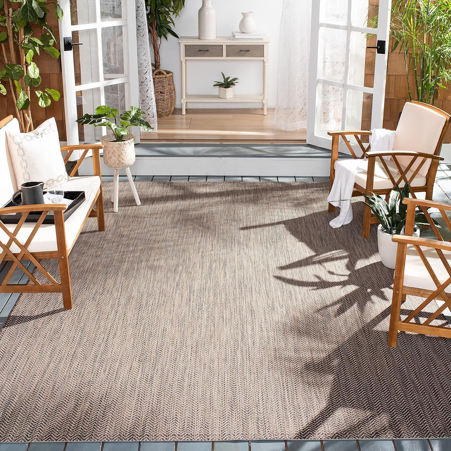 image:imageSAFAVIEH Washable Rug Outdoor Courtyard Collection 10 Square Black amp Beige NonShedding amp Easy Cleaning Ideal for Patio Backyard Mudroom CY802236621BrownBeige