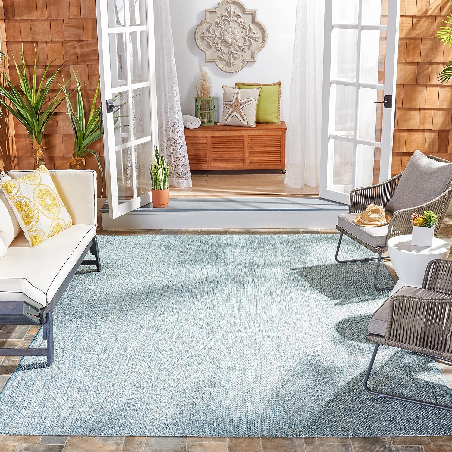 image:imageSAFAVIEH Washable Rug Outdoor Courtyard Collection 10 Square Black amp Beige NonShedding amp Easy Cleaning Ideal for Patio Backyard Mudroom CY802236621AquaGrey