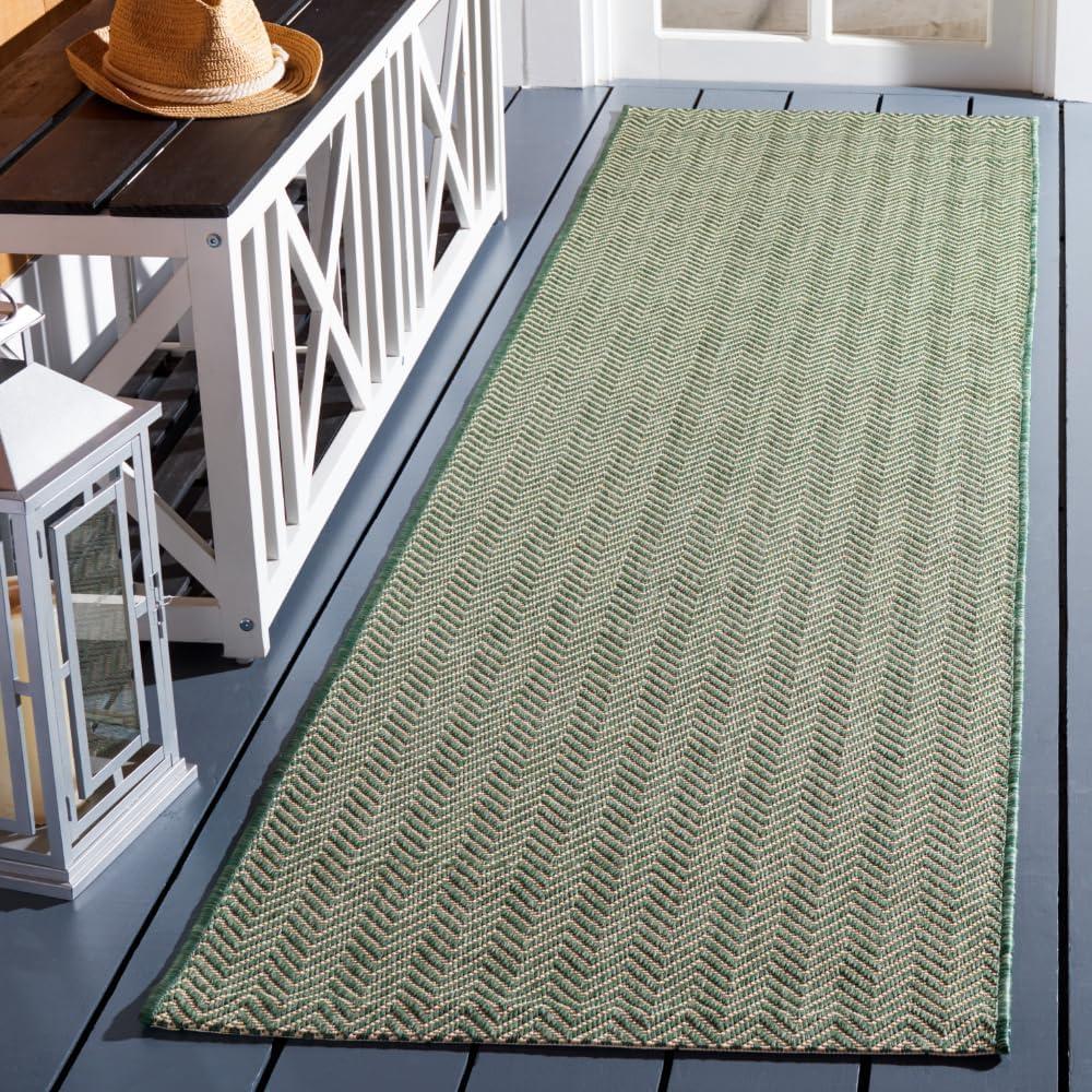 image:imageSAFAVIEH Washable Rug Outdoor Courtyard Collection 10 Square Black amp Beige NonShedding amp Easy Cleaning Ideal for Patio Backyard Mudroom CY802236621Dark GreenBeige