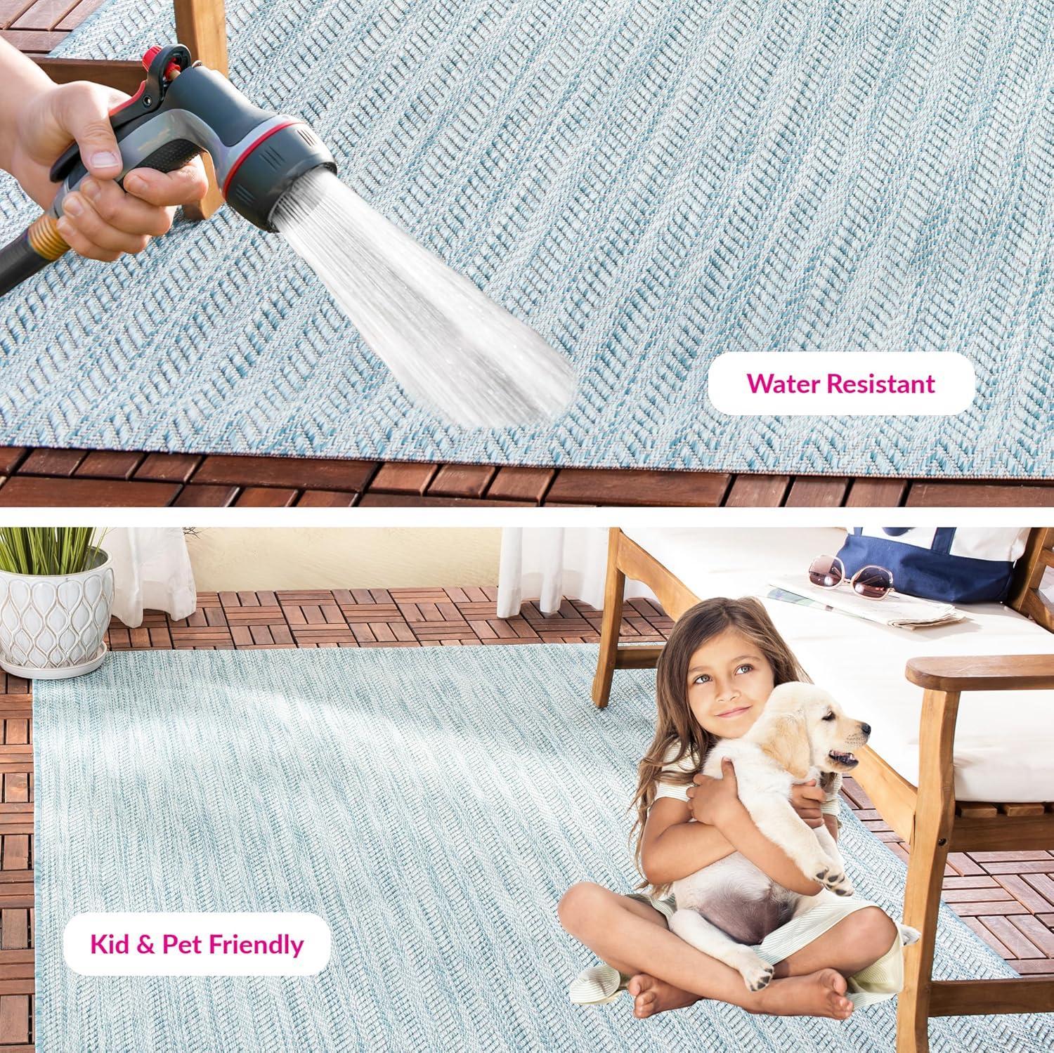 image:imageSAFAVIEH Washable Rug Outdoor Courtyard Collection 10 Square Black amp Beige NonShedding amp Easy Cleaning Ideal for Patio Backyard Mudroom CY802236621AquaGrey