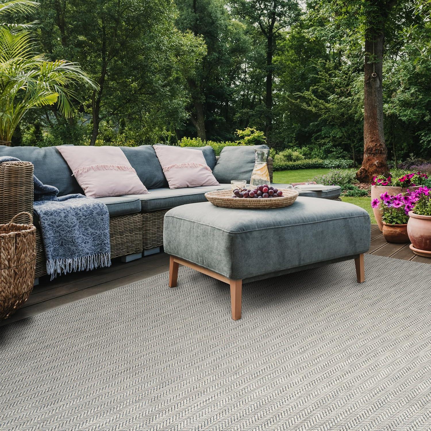 image:imageSAFAVIEH Washable Rug Outdoor Courtyard Collection 10 Square Black amp Beige NonShedding amp Easy Cleaning Ideal for Patio Backyard Mudroom CY802236621GreyNavy