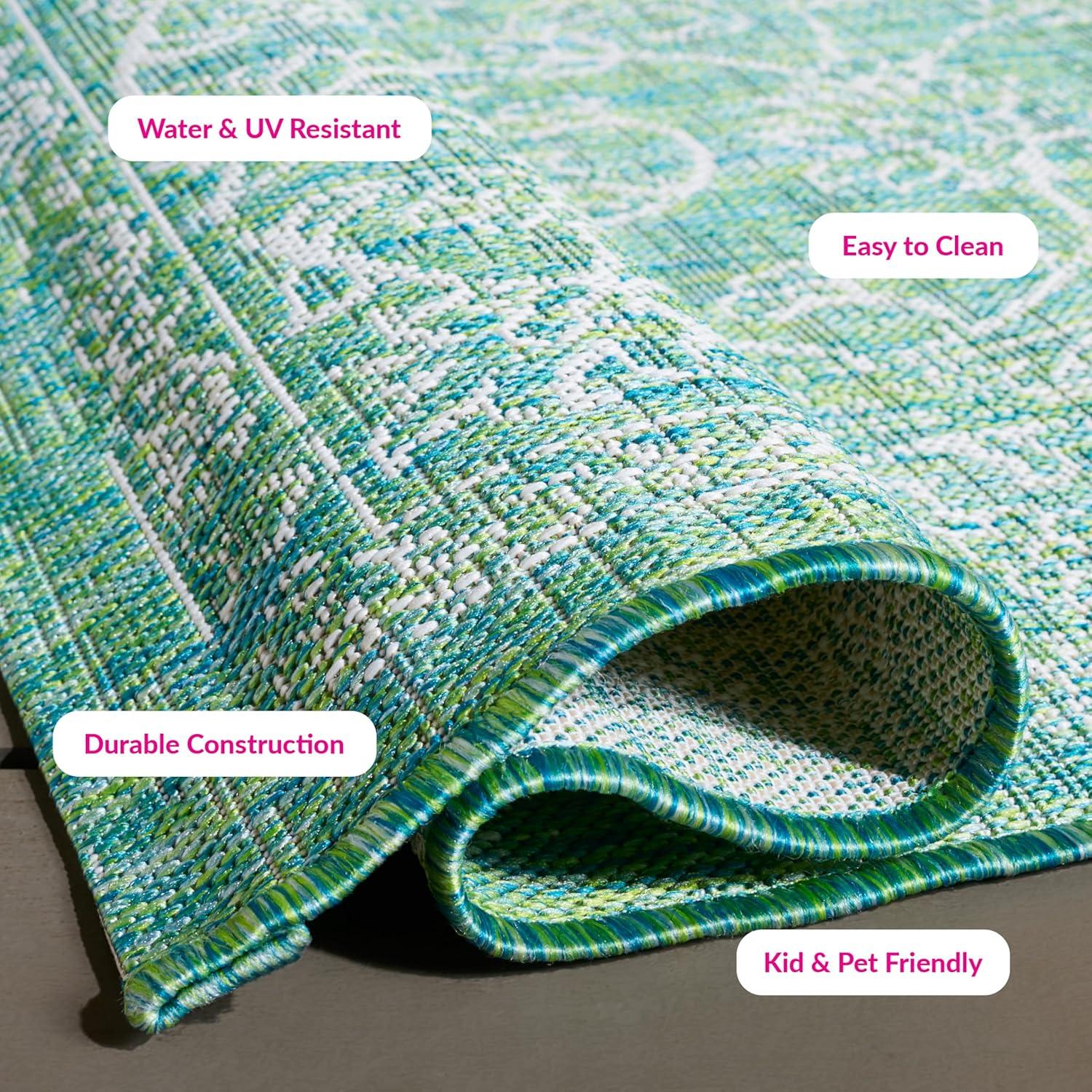 image:imageSAFAVIEH Washable Rug Outdoor Courtyard Collection 9 x 12 Aqua Blue amp Grey NonShedding amp Easy Cleaning Ideal for Patio Backyard Mudroom CY868037121GreenIvory