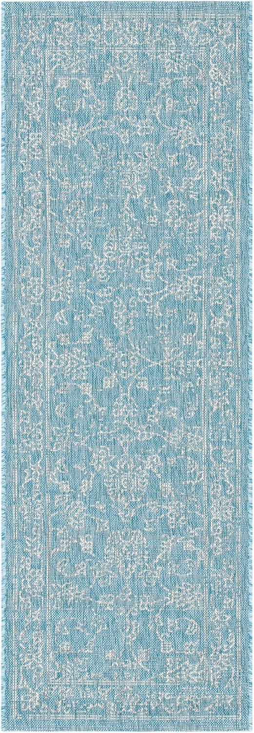 image:imageSAFAVIEH Washable Rug Outdoor Courtyard Collection 9 x 12 Aqua Blue amp Grey NonShedding amp Easy Cleaning Ideal for Patio Backyard Mudroom CY868037121AquaGrey