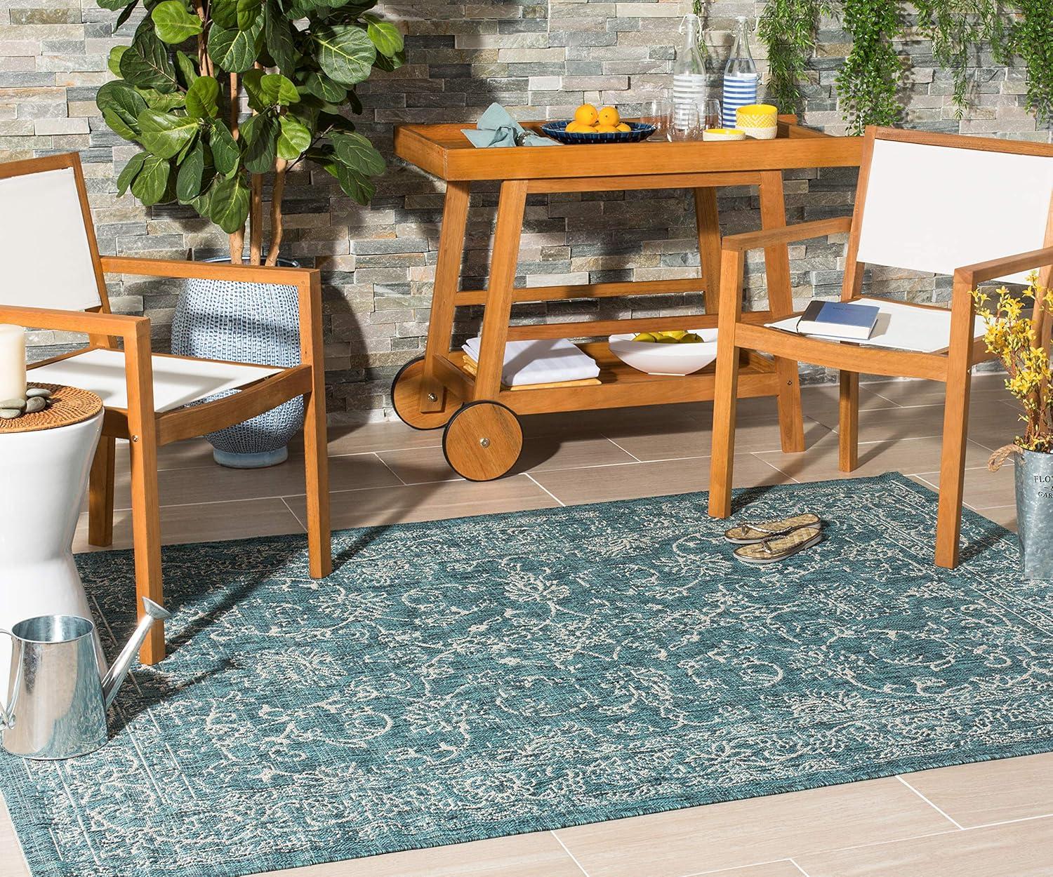 image:imageSAFAVIEH Washable Rug Outdoor Courtyard Collection 9 x 12 Aqua Blue amp Grey NonShedding amp Easy Cleaning Ideal for Patio Backyard Mudroom CY868037121Turquoise