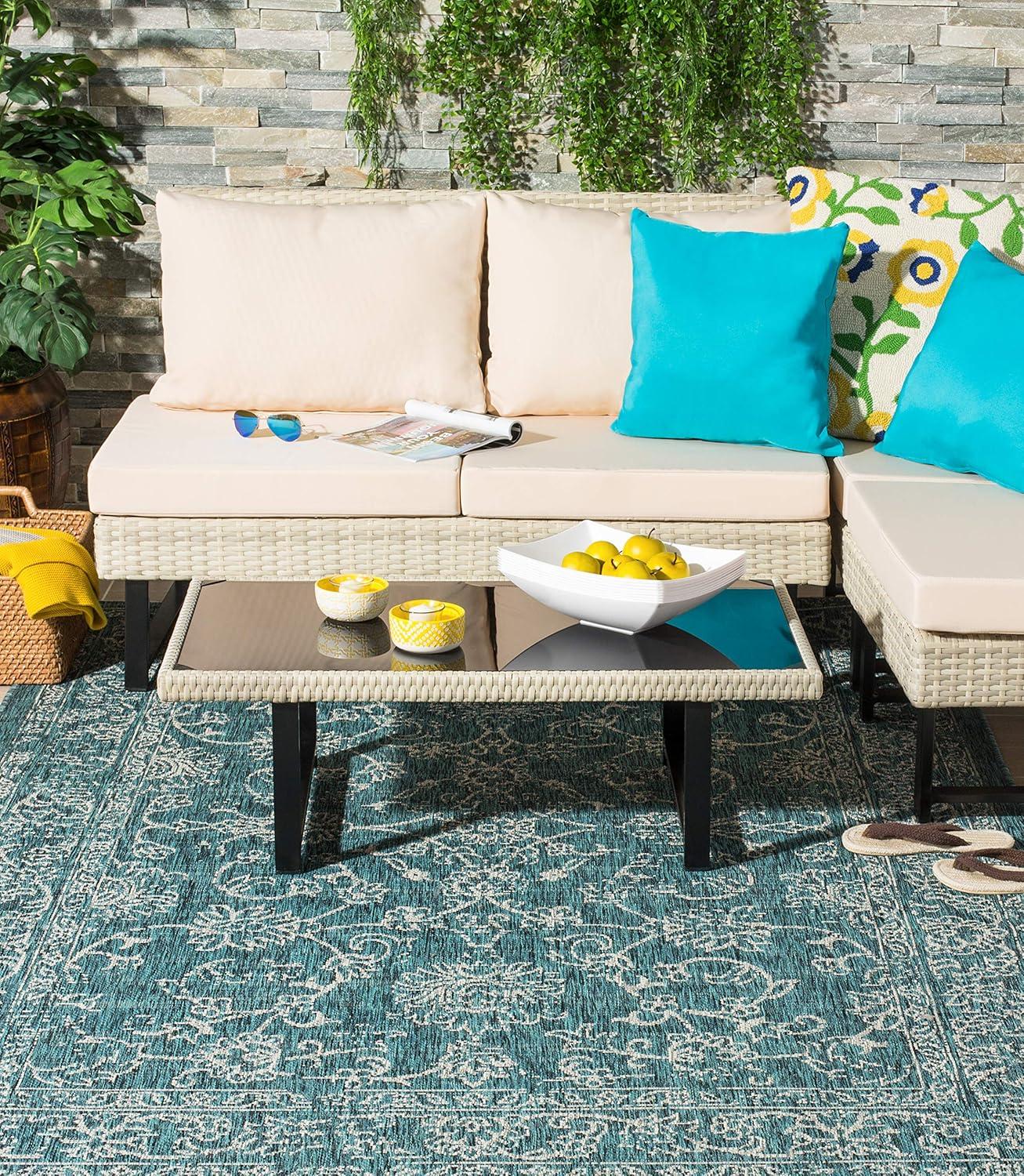 image:imageSAFAVIEH Washable Rug Outdoor Courtyard Collection 9 x 12 Aqua Blue amp Grey NonShedding amp Easy Cleaning Ideal for Patio Backyard Mudroom CY868037121Turquoise