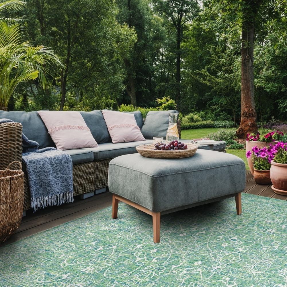 image:imageSAFAVIEH Washable Rug Outdoor Courtyard Collection 9 x 12 Aqua Blue amp Grey NonShedding amp Easy Cleaning Ideal for Patio Backyard Mudroom CY868037121GreenIvory
