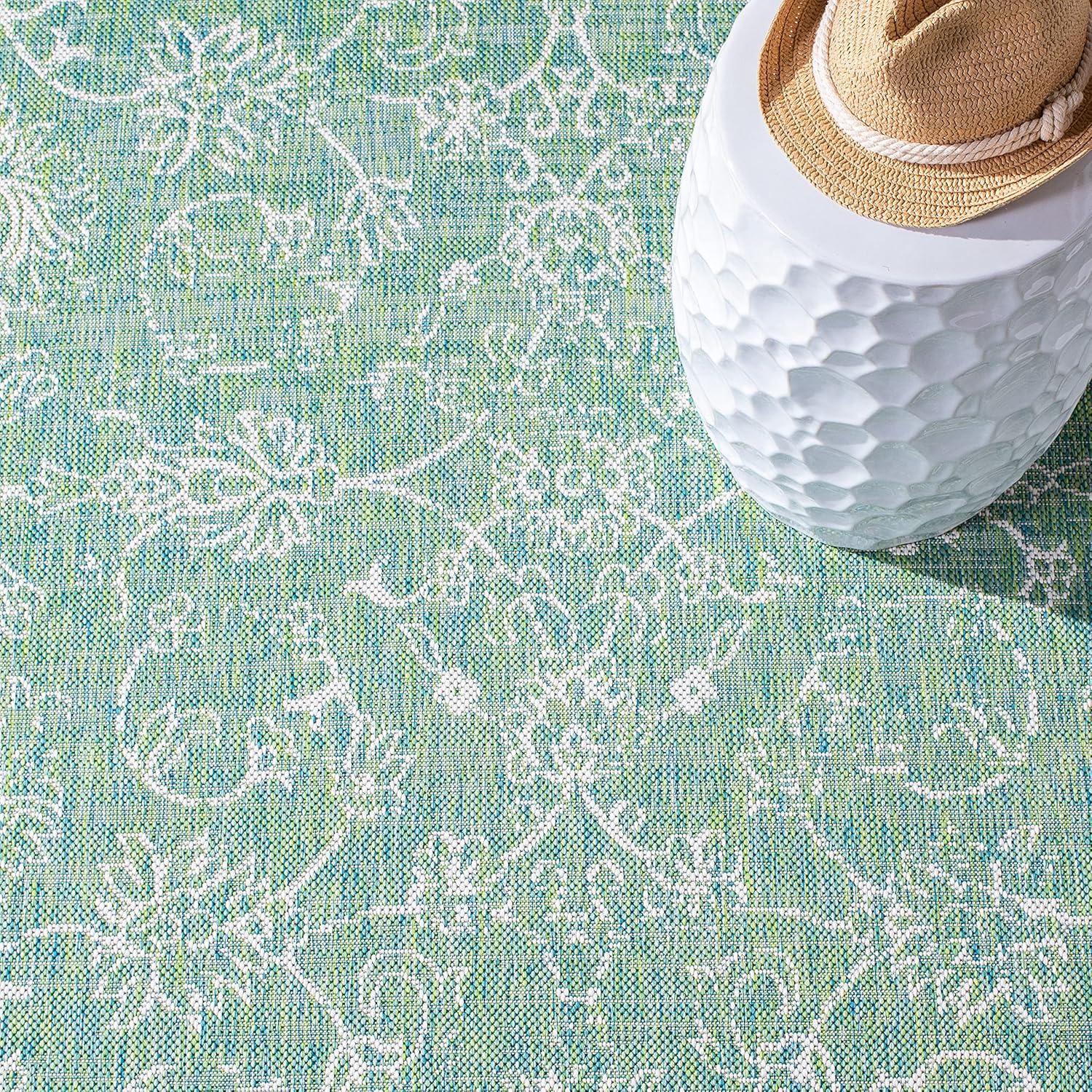 image:imageSAFAVIEH Washable Rug Outdoor Courtyard Collection 9 x 12 Aqua Blue amp Grey NonShedding amp Easy Cleaning Ideal for Patio Backyard Mudroom CY868037121GreenIvory