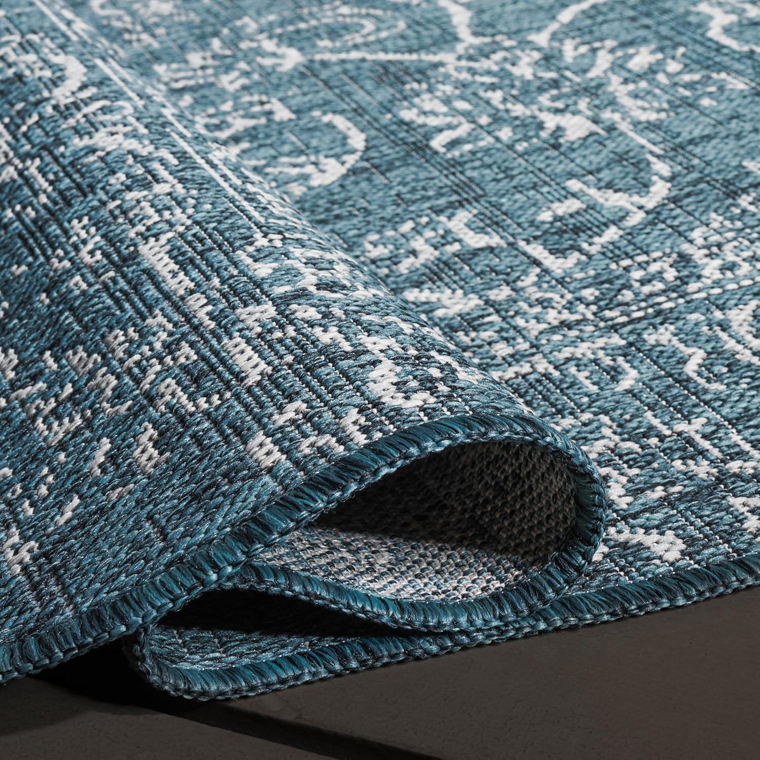 image:imageSAFAVIEH Washable Rug Outdoor Courtyard Collection 9 x 12 Aqua Blue amp Grey NonShedding amp Easy Cleaning Ideal for Patio Backyard Mudroom CY868037121NavyIvory