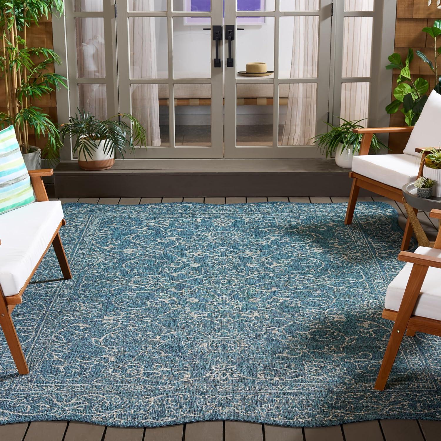 image:imageSAFAVIEH Washable Rug Outdoor Courtyard Collection 9 x 12 Aqua Blue amp Grey NonShedding amp Easy Cleaning Ideal for Patio Backyard Mudroom CY868037121NavyIvory