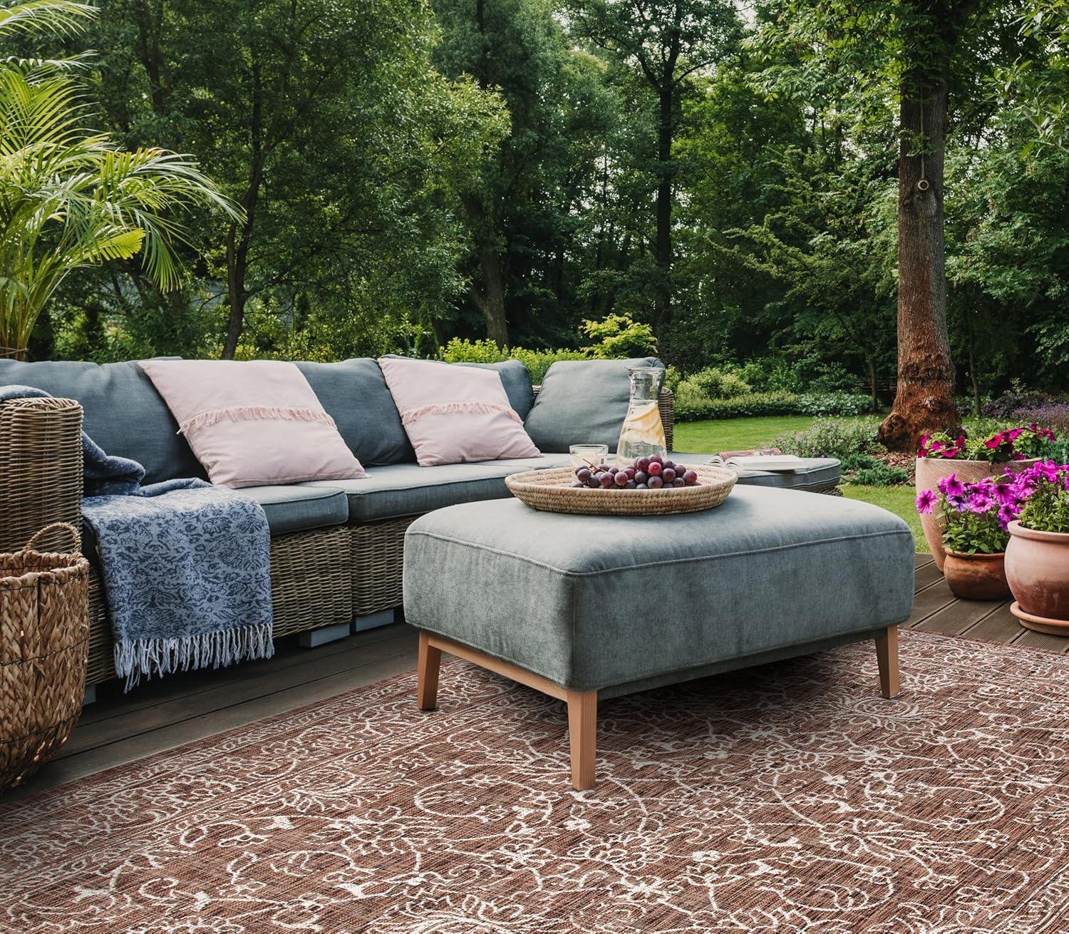 image:imageSAFAVIEH Washable Rug Outdoor Courtyard Collection 9 x 12 Aqua Blue amp Grey NonShedding amp Easy Cleaning Ideal for Patio Backyard Mudroom CY868037121BrownIvory