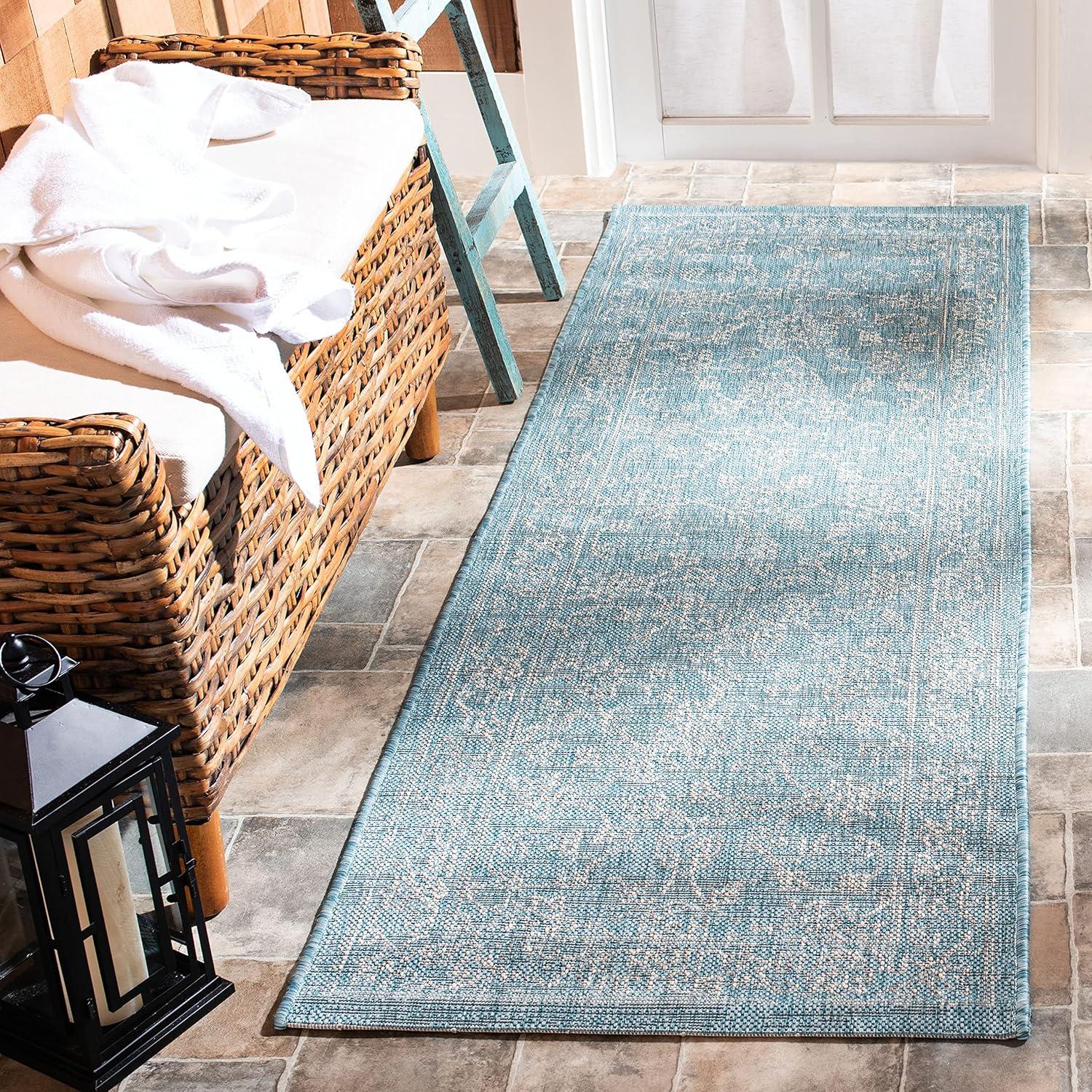 image:imageSAFAVIEH Washable Rug Outdoor Courtyard Collection 9 x 12 Aqua Blue amp Grey NonShedding amp Easy Cleaning Ideal for Patio Backyard Mudroom CY868037121AquaGrey