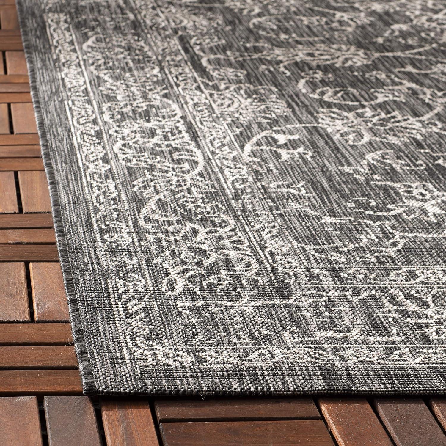 image:imageSAFAVIEH Washable Rug Outdoor Courtyard Collection 9 x 12 Aqua Blue amp Grey NonShedding amp Easy Cleaning Ideal for Patio Backyard Mudroom CY868037121BlackIvory