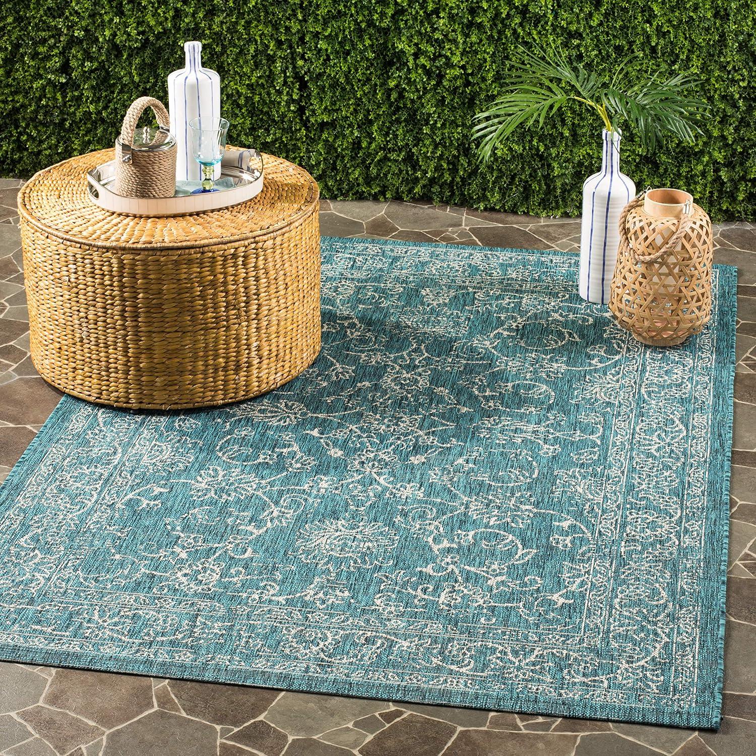 image:imageSAFAVIEH Washable Rug Outdoor Courtyard Collection 9 x 12 Aqua Blue amp Grey NonShedding amp Easy Cleaning Ideal for Patio Backyard Mudroom CY868037121Turquoise