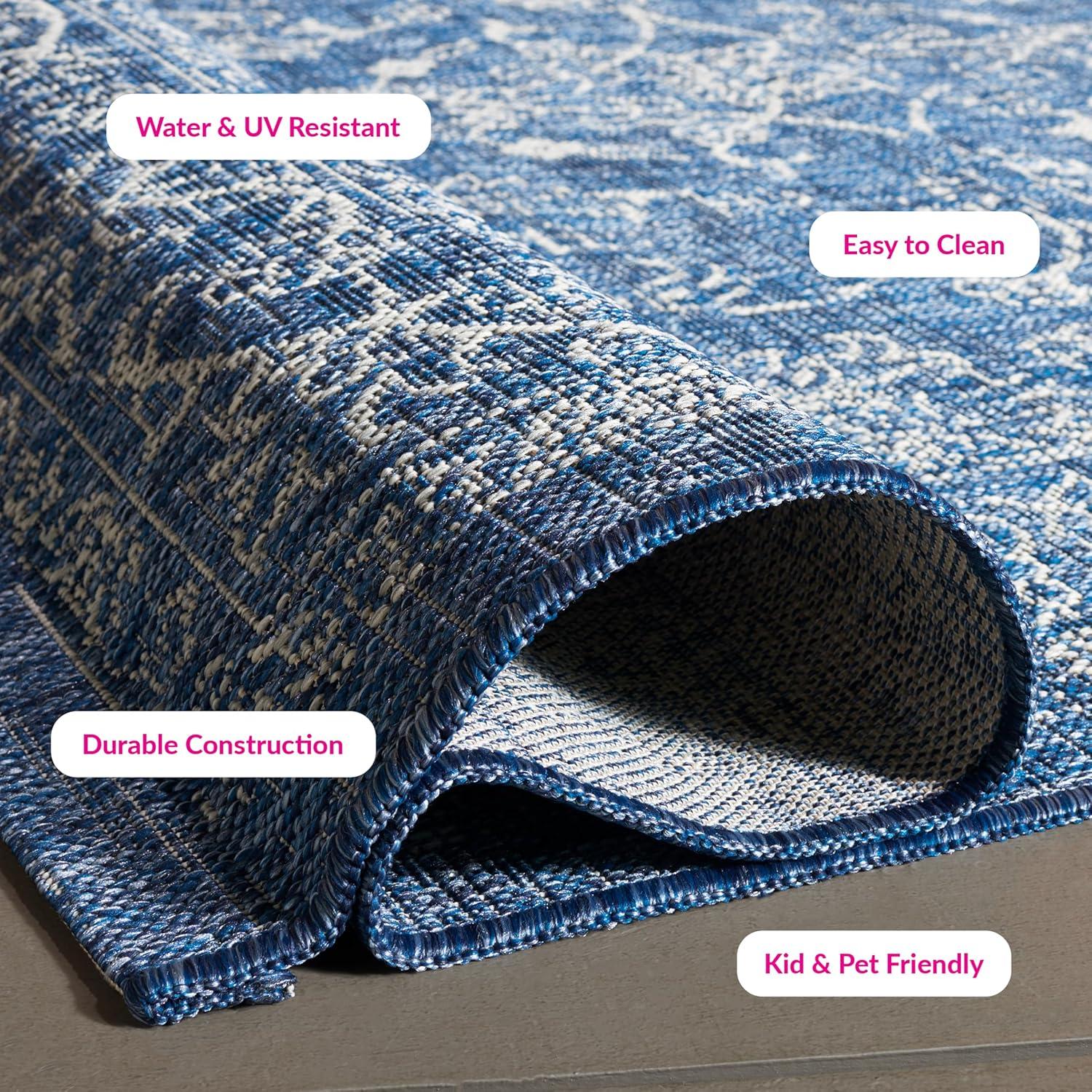 image:imageSAFAVIEH Washable Rug Outdoor Courtyard Collection 9 x 12 Aqua Blue amp Grey NonShedding amp Easy Cleaning Ideal for Patio Backyard Mudroom CY868037121NavyIvory