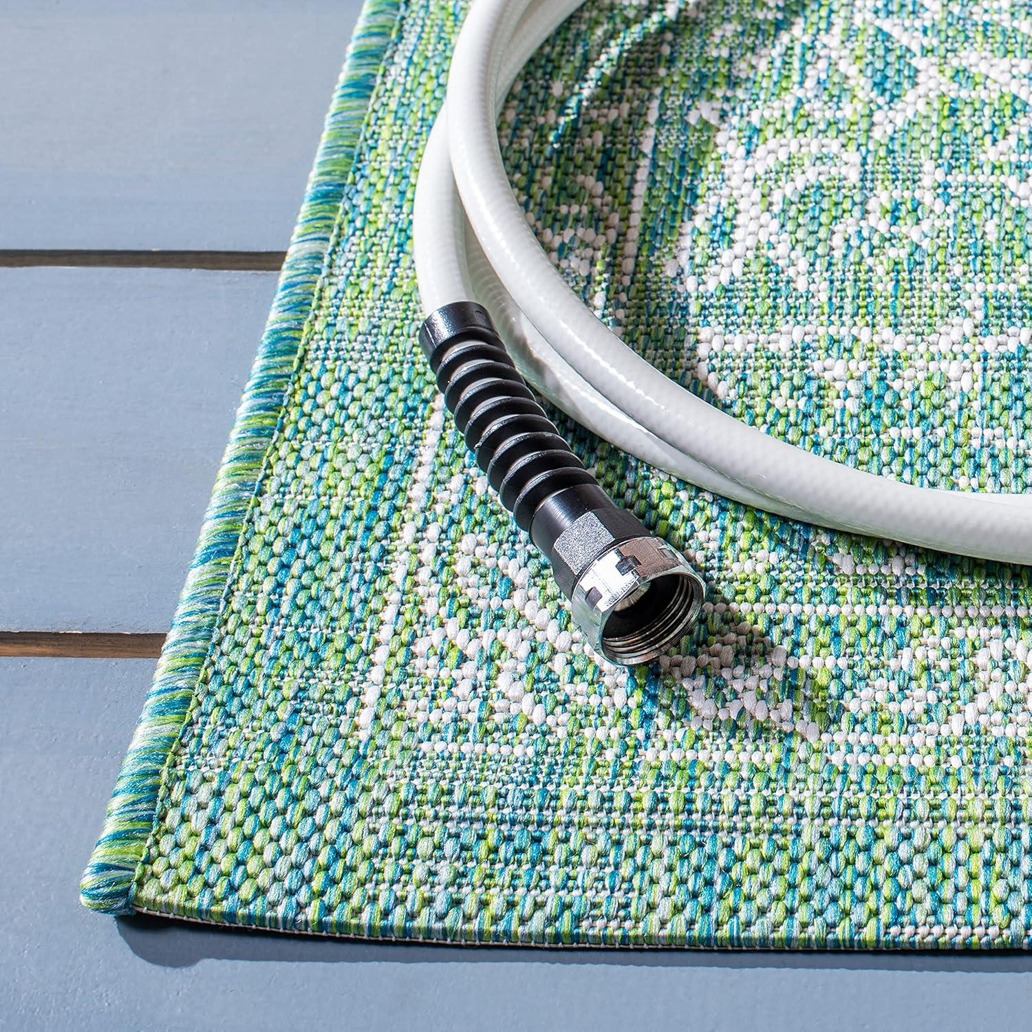 image:imageSAFAVIEH Washable Rug Outdoor Courtyard Collection 9 x 12 Aqua Blue amp Grey NonShedding amp Easy Cleaning Ideal for Patio Backyard Mudroom CY868037121GreenIvory