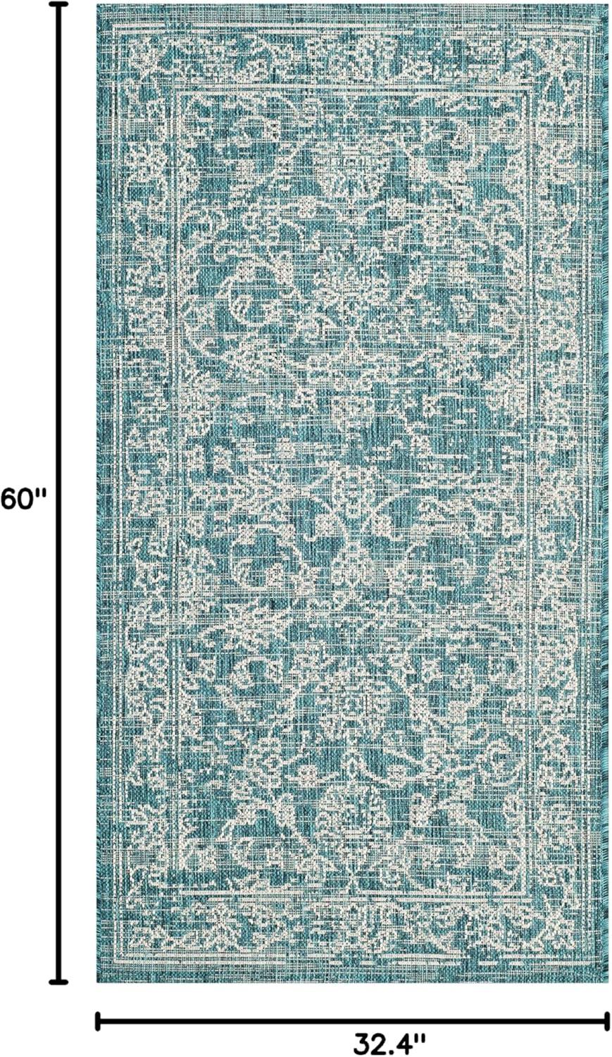 image:imageSAFAVIEH Washable Rug Outdoor Courtyard Collection 9 x 12 Aqua Blue amp Grey NonShedding amp Easy Cleaning Ideal for Patio Backyard Mudroom CY868037121Turquoise