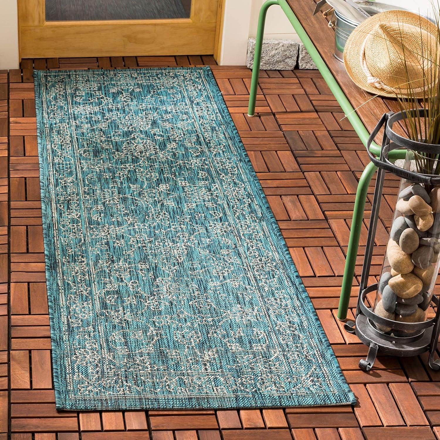 image:imageSAFAVIEH Washable Rug Outdoor Courtyard Collection 9 x 12 Aqua Blue amp Grey NonShedding amp Easy Cleaning Ideal for Patio Backyard Mudroom CY868037121Turquoise