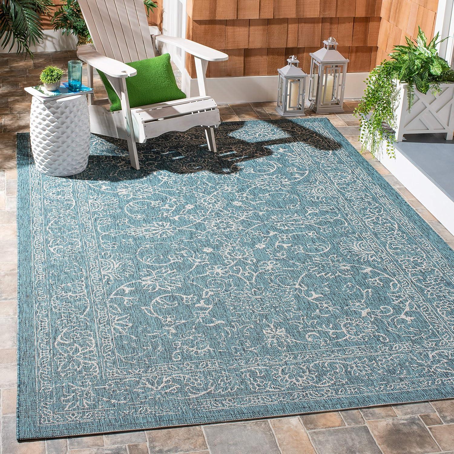 image:imageSAFAVIEH Washable Rug Outdoor Courtyard Collection 9 x 12 Aqua Blue amp Grey NonShedding amp Easy Cleaning Ideal for Patio Backyard Mudroom CY868037121Turquoise