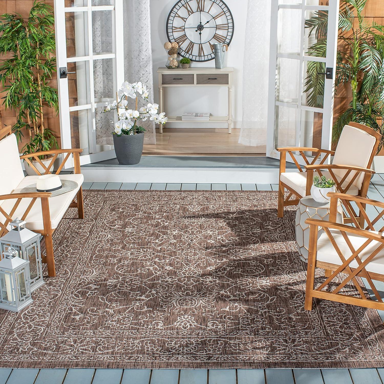 image:imageSAFAVIEH Washable Rug Outdoor Courtyard Collection 9 x 12 Aqua Blue amp Grey NonShedding amp Easy Cleaning Ideal for Patio Backyard Mudroom CY868037121BrownIvory