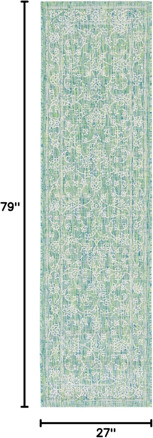 image:imageSAFAVIEH Washable Rug Outdoor Courtyard Collection 9 x 12 Aqua Blue amp Grey NonShedding amp Easy Cleaning Ideal for Patio Backyard Mudroom CY868037121GreenIvory