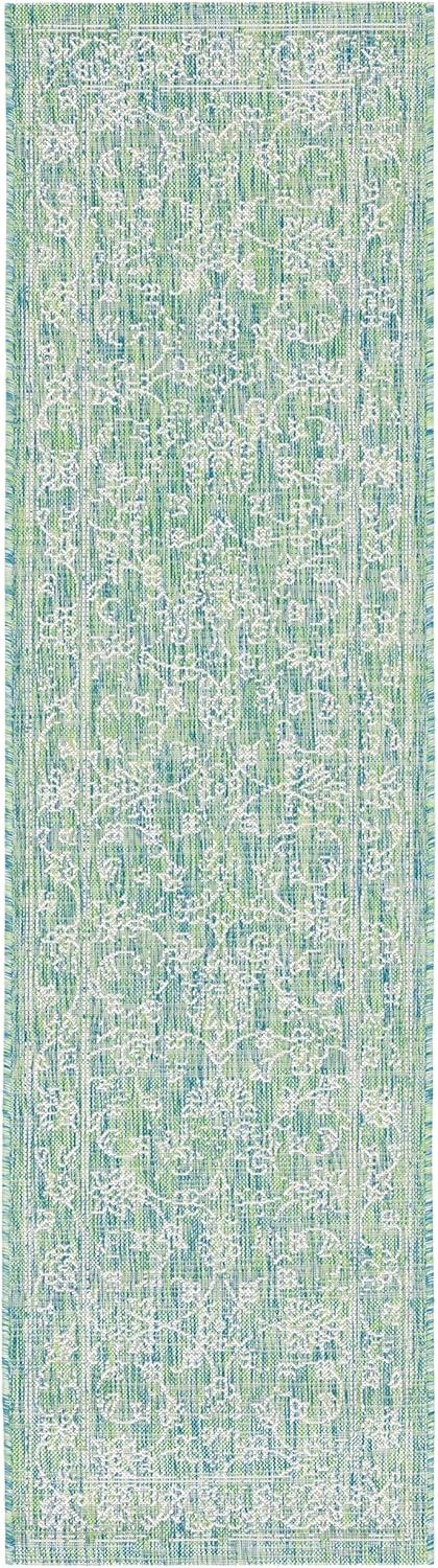 image:imageSAFAVIEH Washable Rug Outdoor Courtyard Collection 9 x 12 Aqua Blue amp Grey NonShedding amp Easy Cleaning Ideal for Patio Backyard Mudroom CY868037121GreenIvory