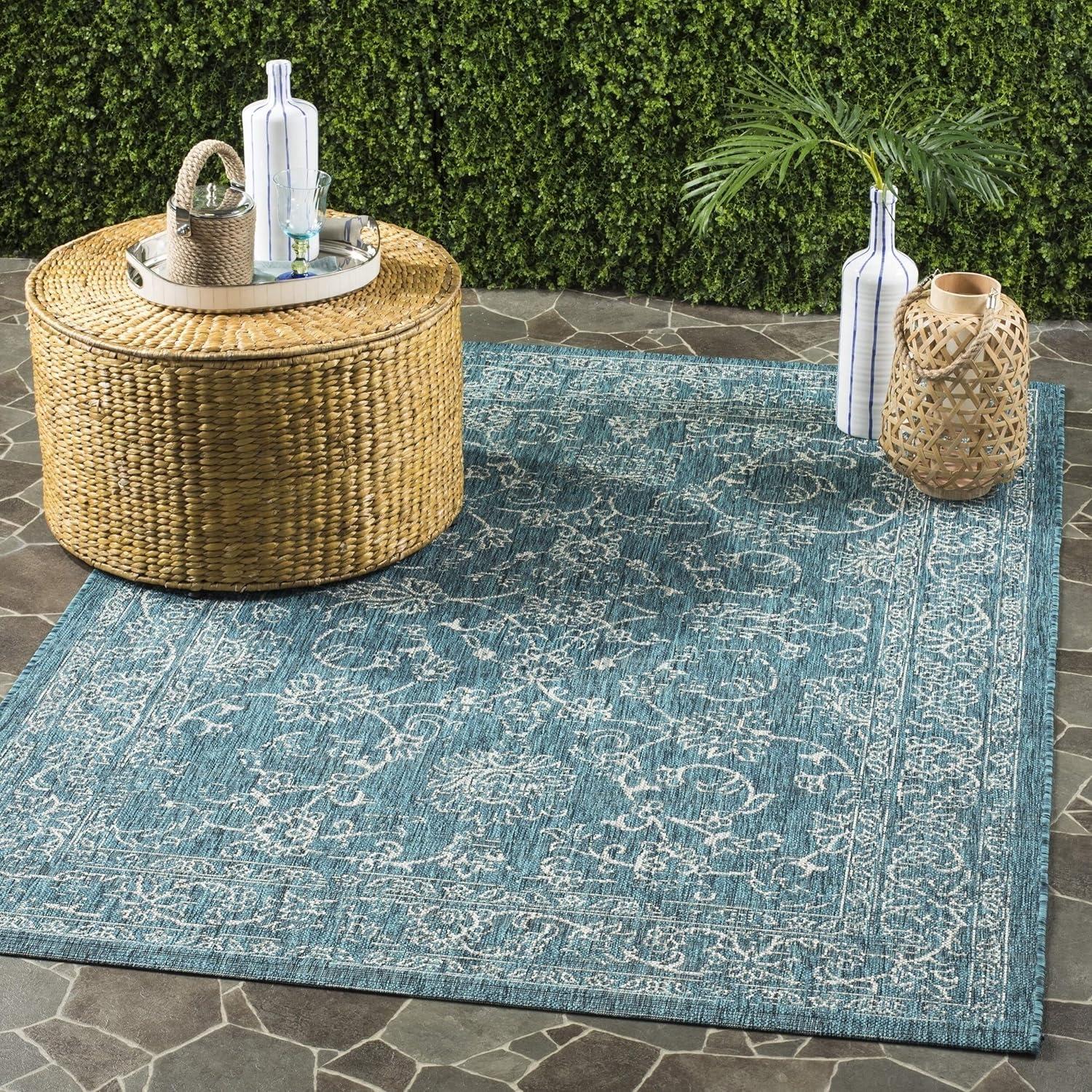 image:imageSAFAVIEH Washable Rug Outdoor Courtyard Collection 9 x 12 Aqua Blue amp Grey NonShedding amp Easy Cleaning Ideal for Patio Backyard Mudroom CY868037121Turquoise