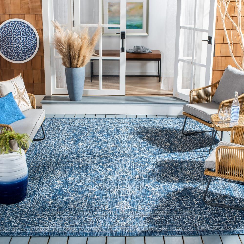 image:imageSAFAVIEH Washable Rug Outdoor Courtyard Collection 9 x 12 Aqua Blue amp Grey NonShedding amp Easy Cleaning Ideal for Patio Backyard Mudroom CY868037121NavyIvory