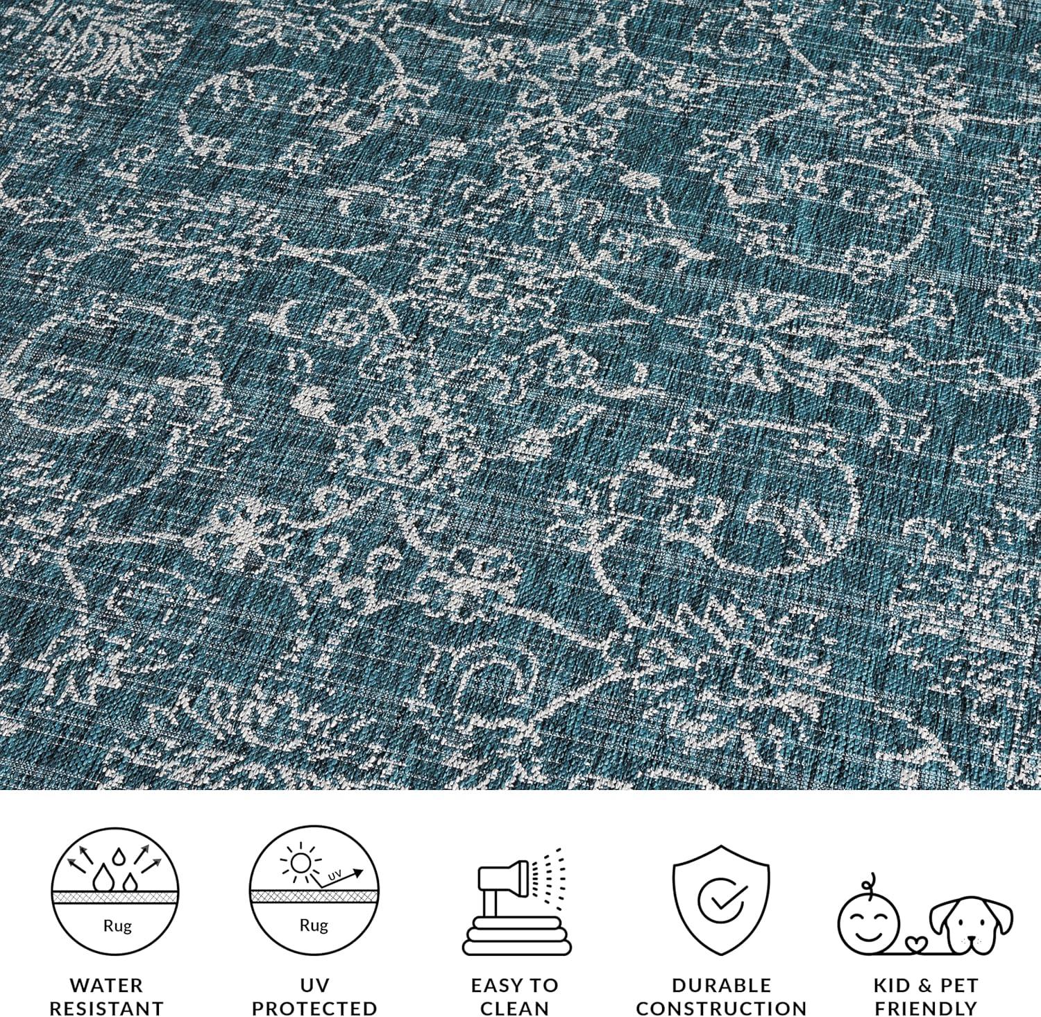 image:imageSAFAVIEH Washable Rug Outdoor Courtyard Collection 9 x 12 Aqua Blue amp Grey NonShedding amp Easy Cleaning Ideal for Patio Backyard Mudroom CY868037121NavyIvory